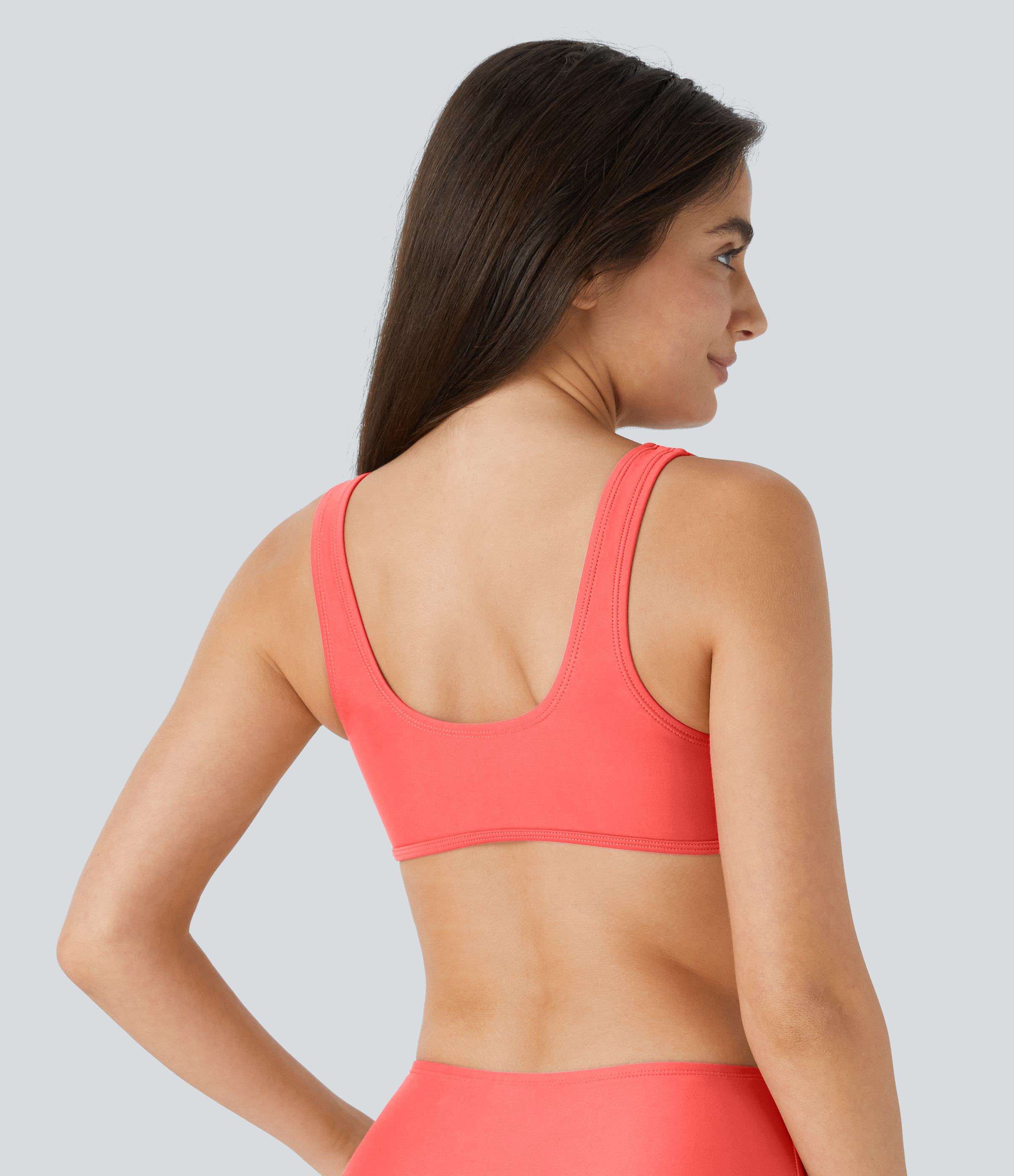 Halara Solid U Neck Bikini Top Swimsuit  - Dreamy Pink - L 