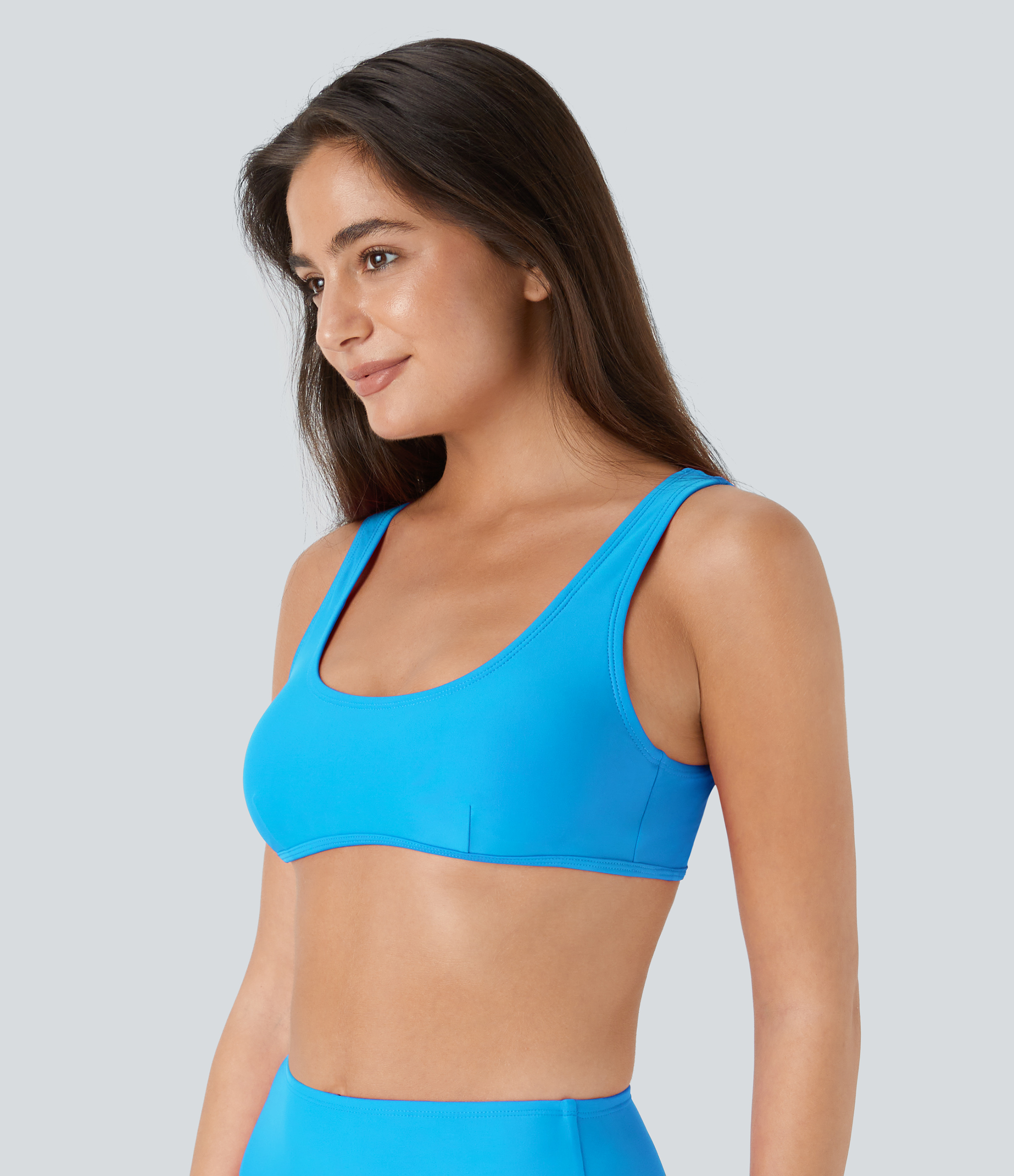 Halara Solid U Neck Bikini Top Swimsuit  - Blue Sky Blue - XXS 
