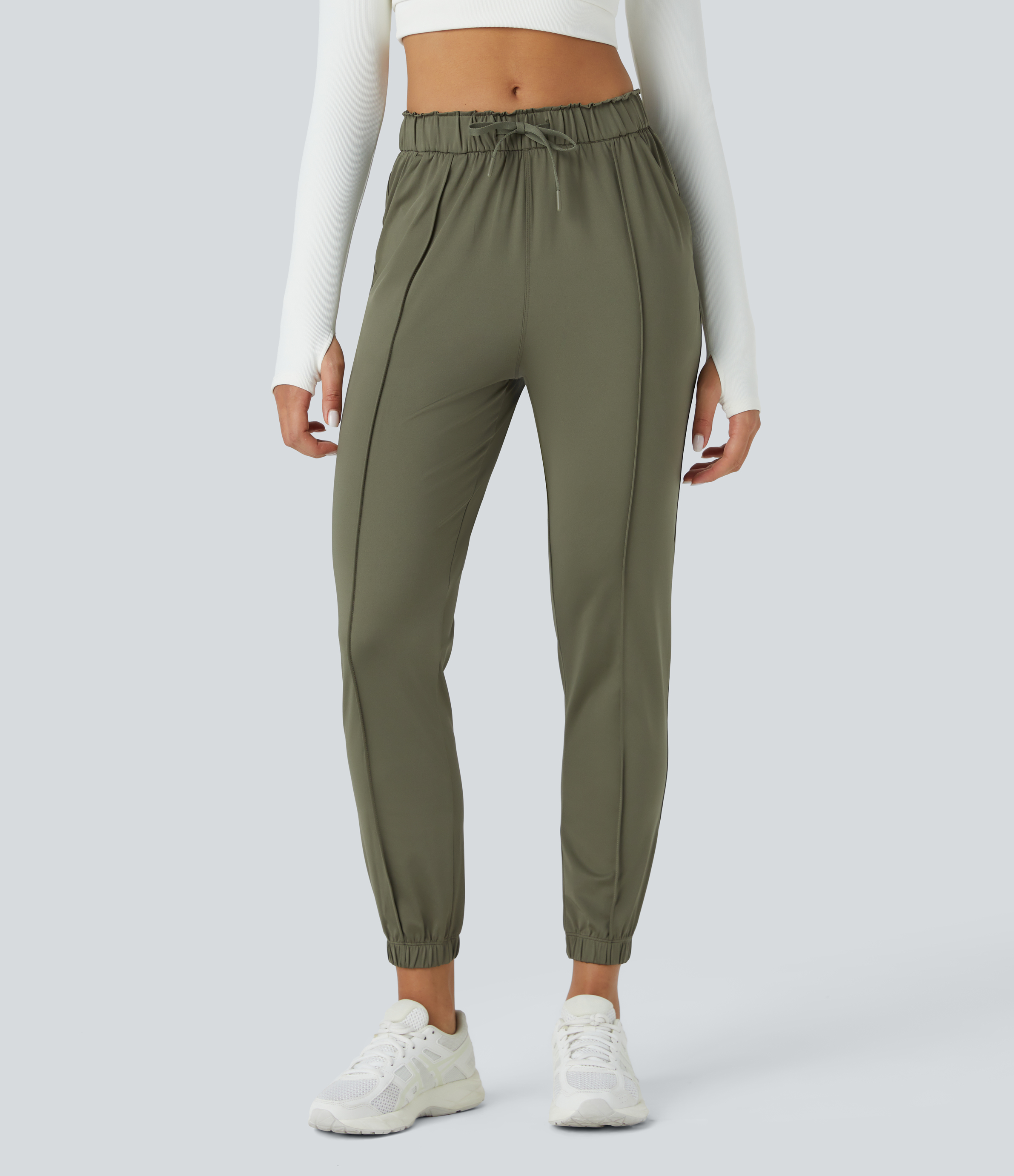 Halara Mid Rise Drawstring Side Pocket Yoga Joggers  - Frosty Pine Green - XL 