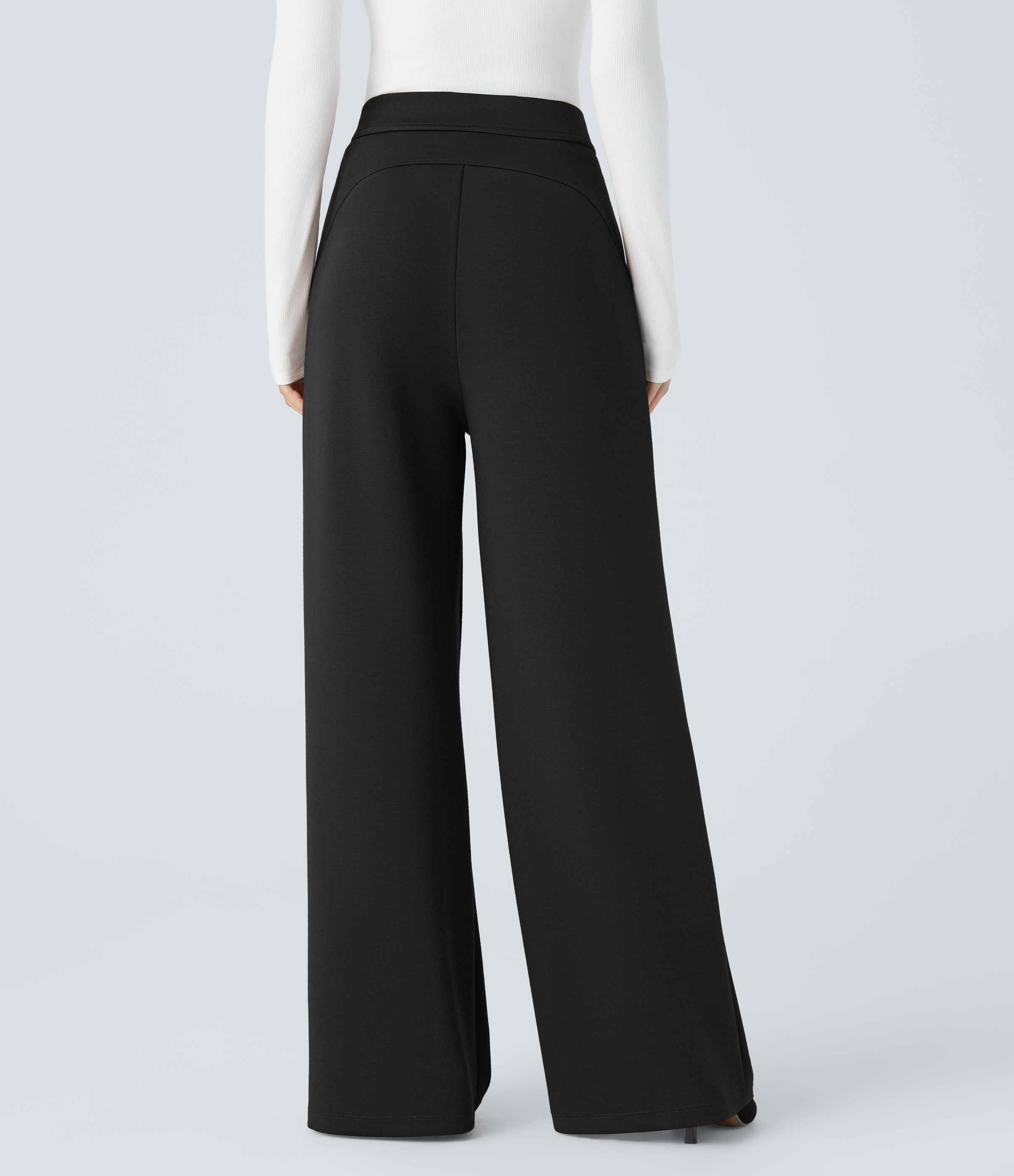 Halara High Waisted Plicated Side Pocket Wide Leg Work Pants  - Black - XL(regular) sweatpants jogger pants stacked sweatpants cargo joggers 