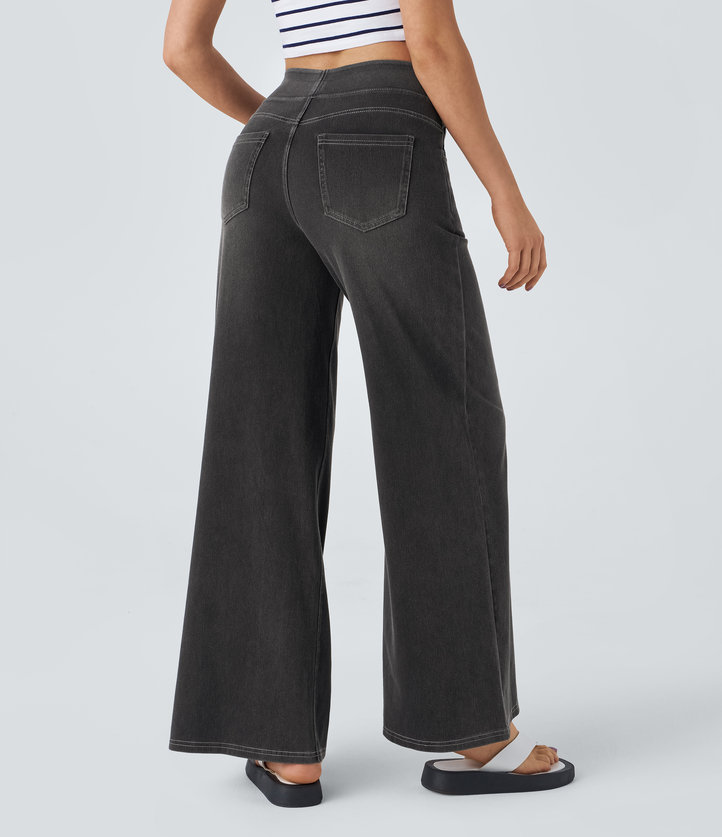 Carbon Paint Denim Halara Flex™ High Waisted Pockets Baggy Wide Leg Washed Casual Jeans / 2