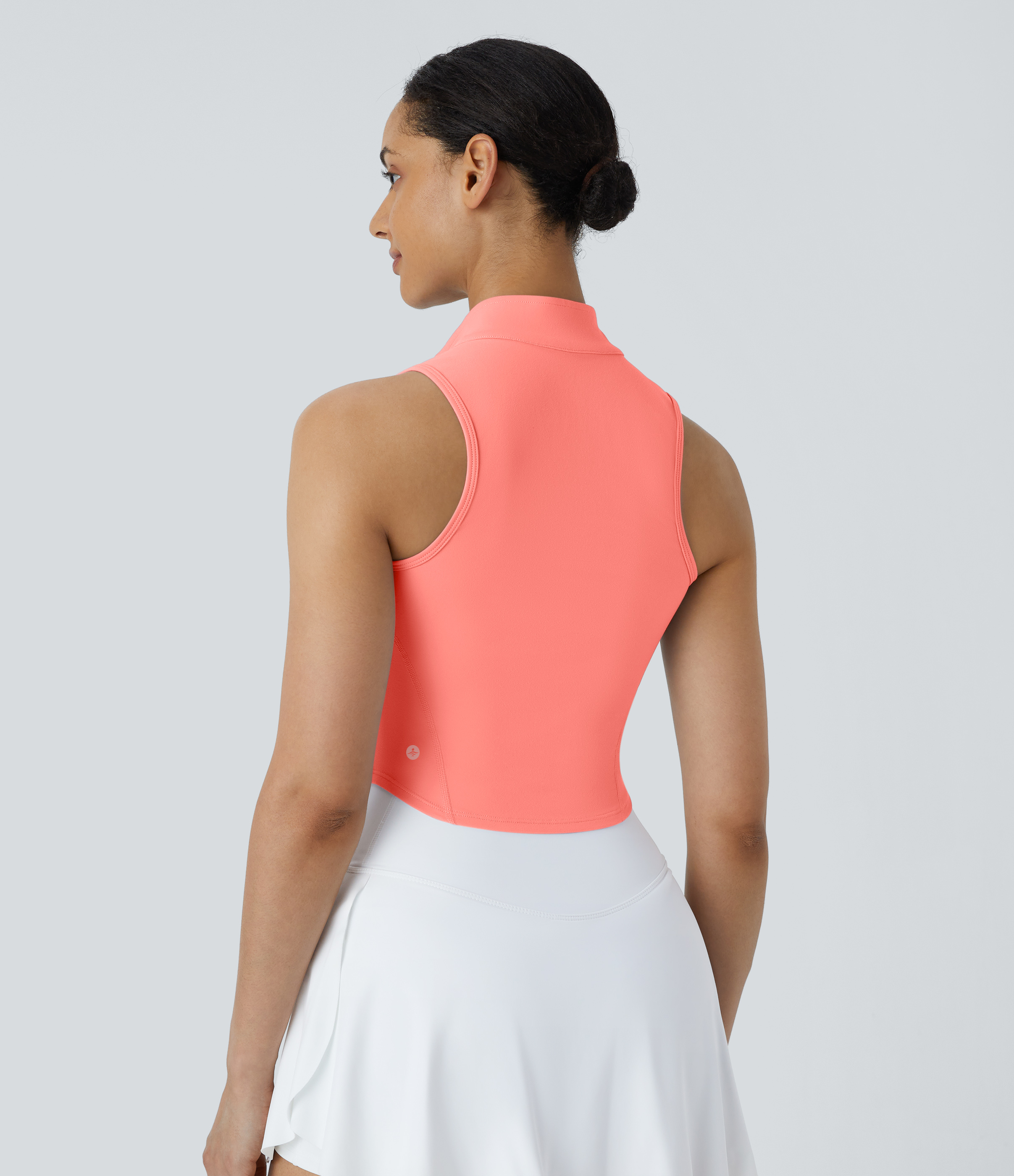 Halara Mock Neck Zip Front Sleeveless Cropped Tank Top Tank Top - Fusion Coral - M golf tops halter top tunic tops sleeveless tops 