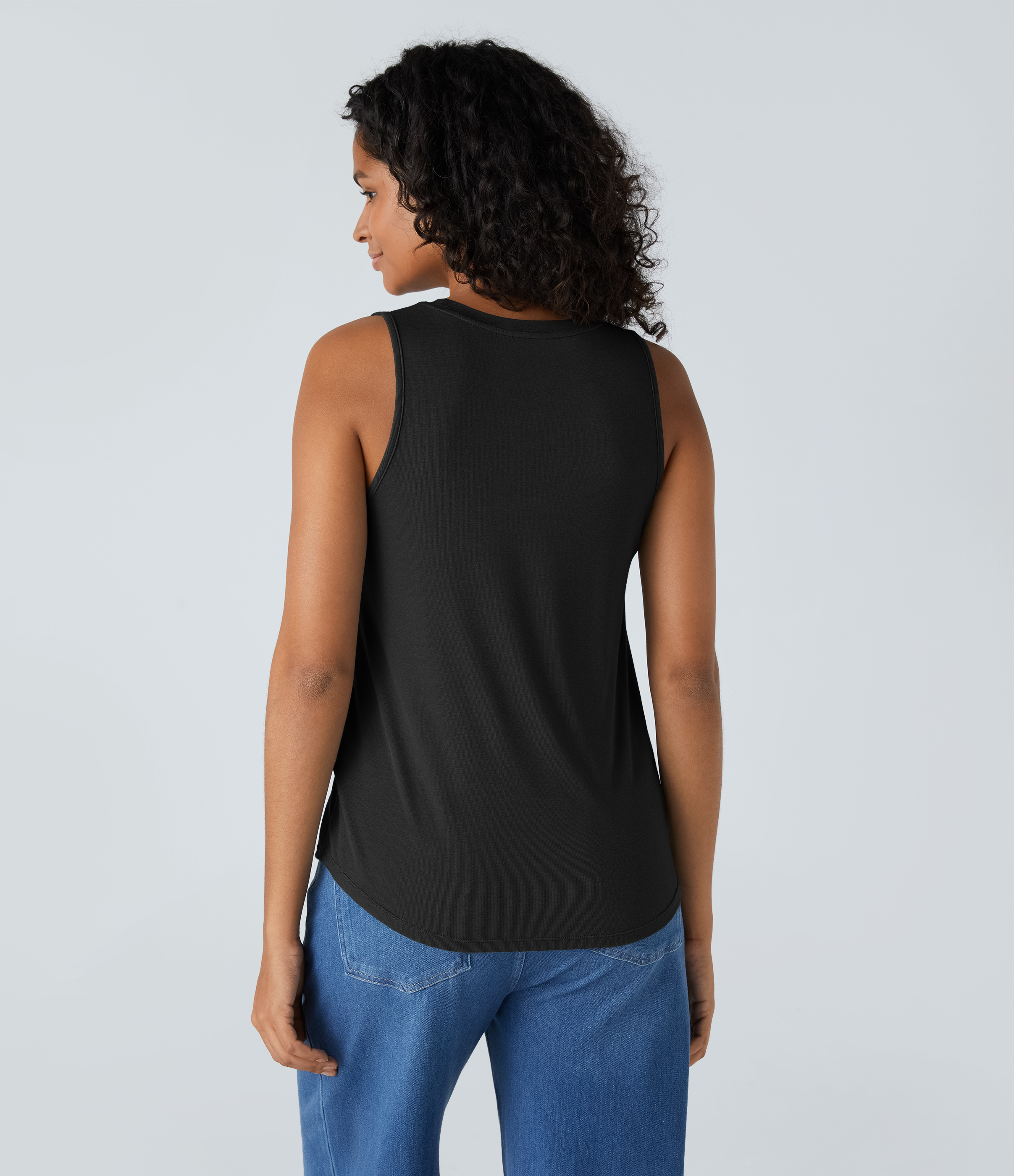 Halara Ribbed Round Neck Basic Casual Tank Top Tank Top - Black - S golf tops halter top tunic tops sleeveless tops backless top 