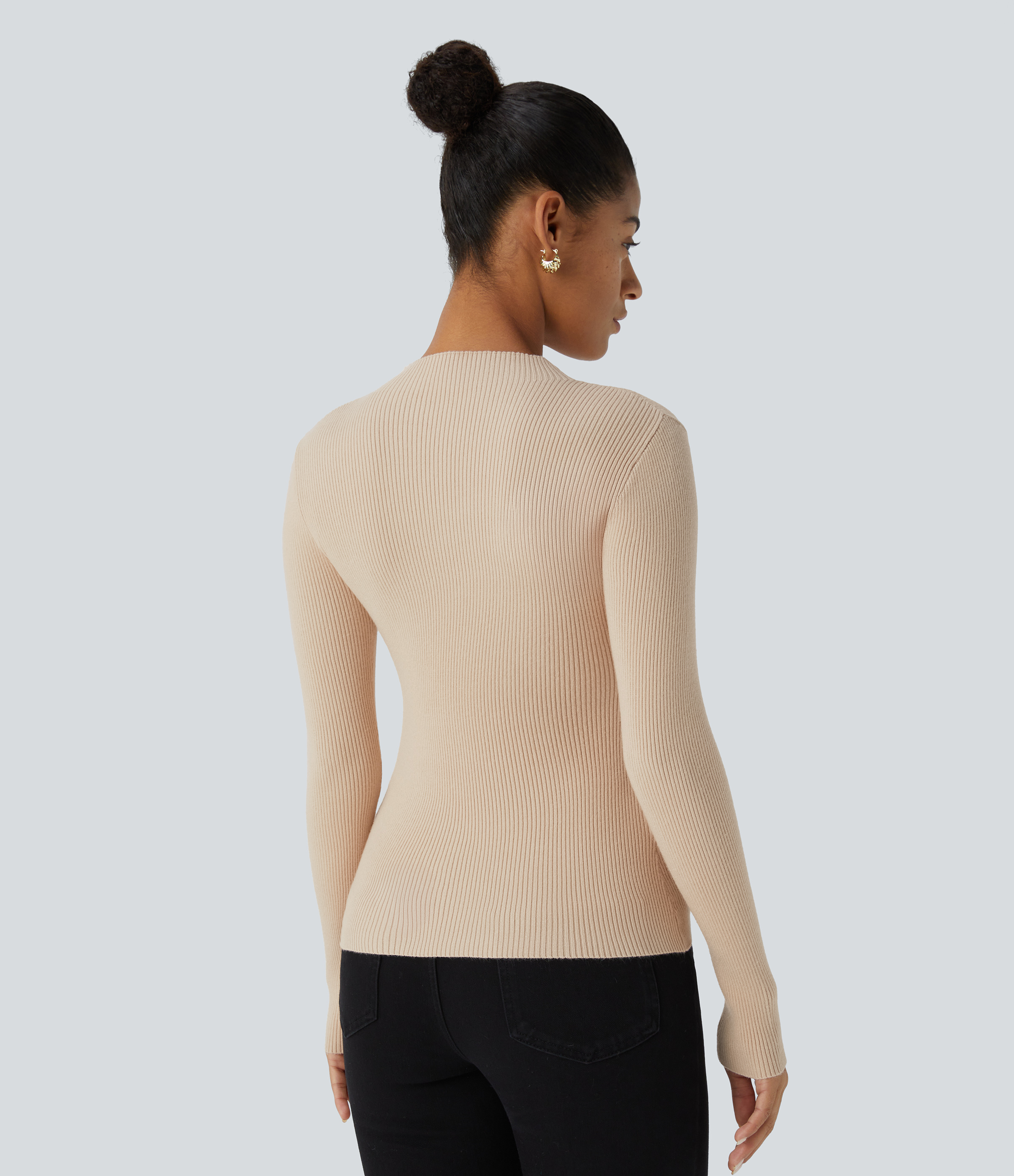 Halara Ribbed Knit Round Neck Long Sleeve Casual Sweater  - Smoke Gray - XL 