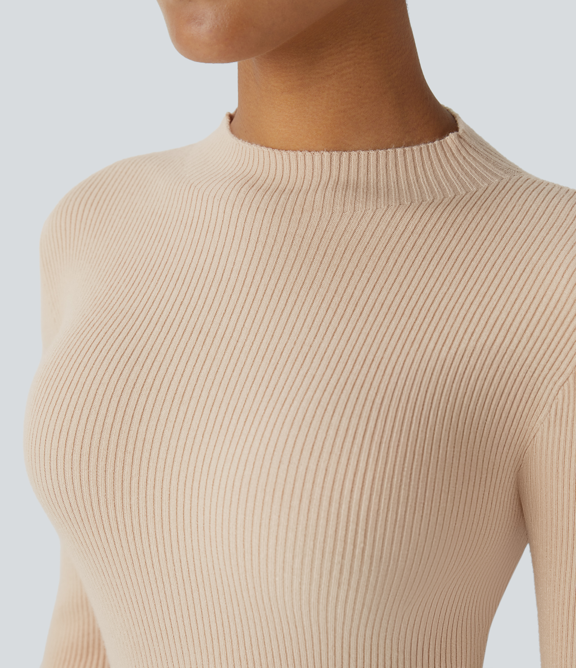 Halara Ribbed Knit Round Neck Long Sleeve Casual Sweater  - Smoke Gray - XL 