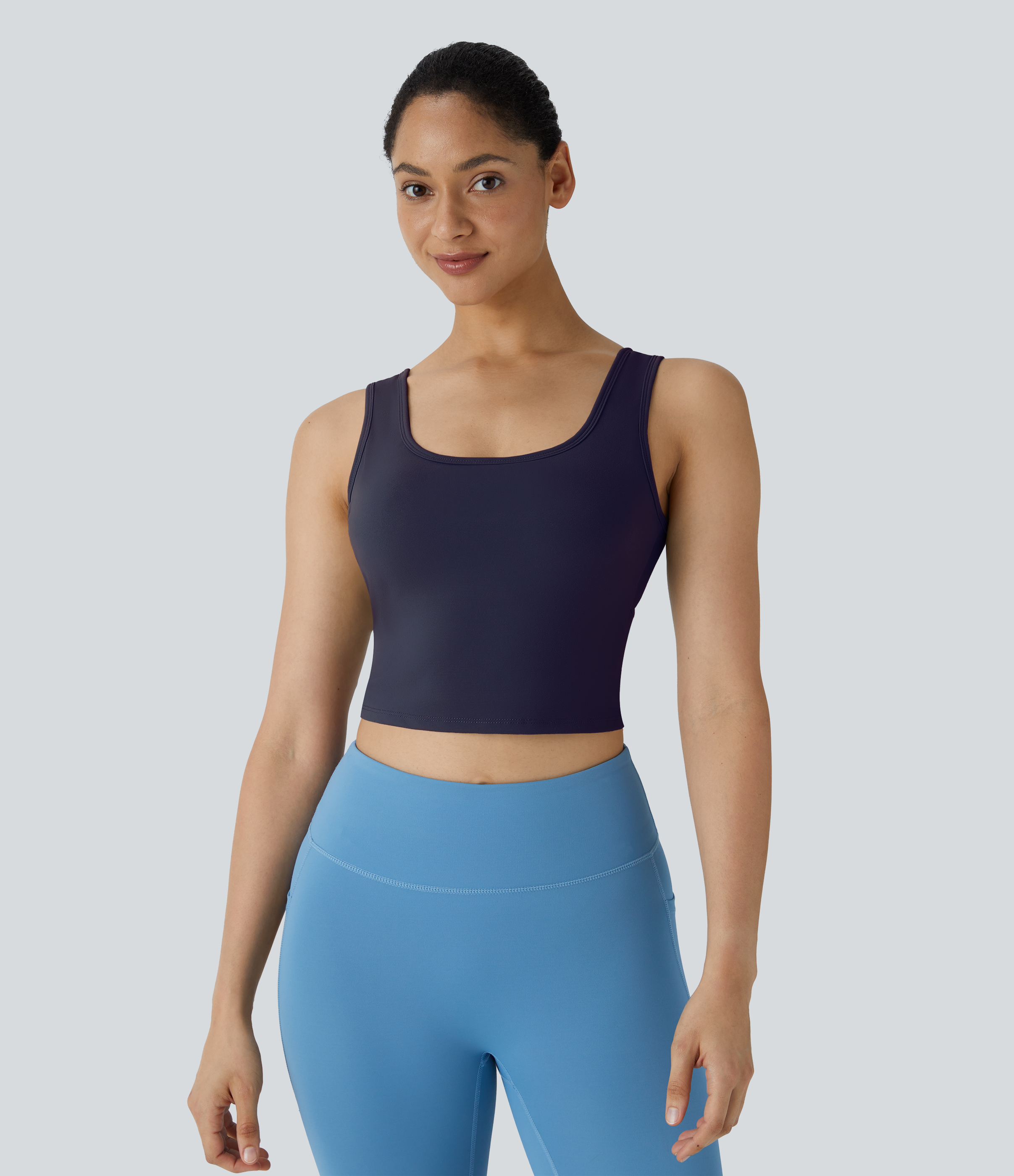 Halara U Neck Backless Crossover Barre Ballet Dance Tank Top Tank Top - Evening Blue - XS golf tops halter top tunic tops sleeveless tops 