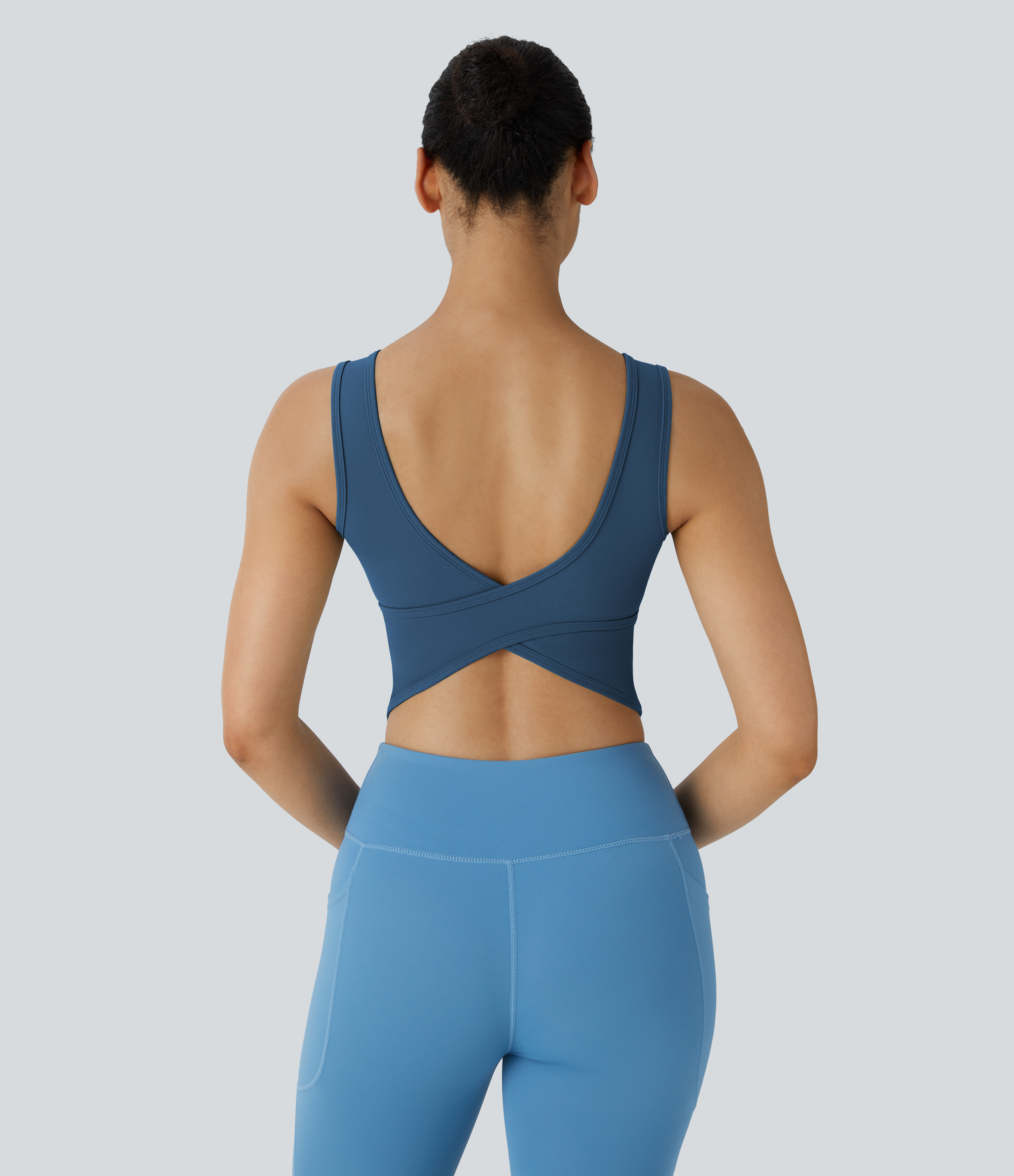 Halara U Neck Backless Crossover Barre Ballet Dance Tank Top Tank Top - Electric Blue - XS golf tops halter top tunic tops sleeveless tops 