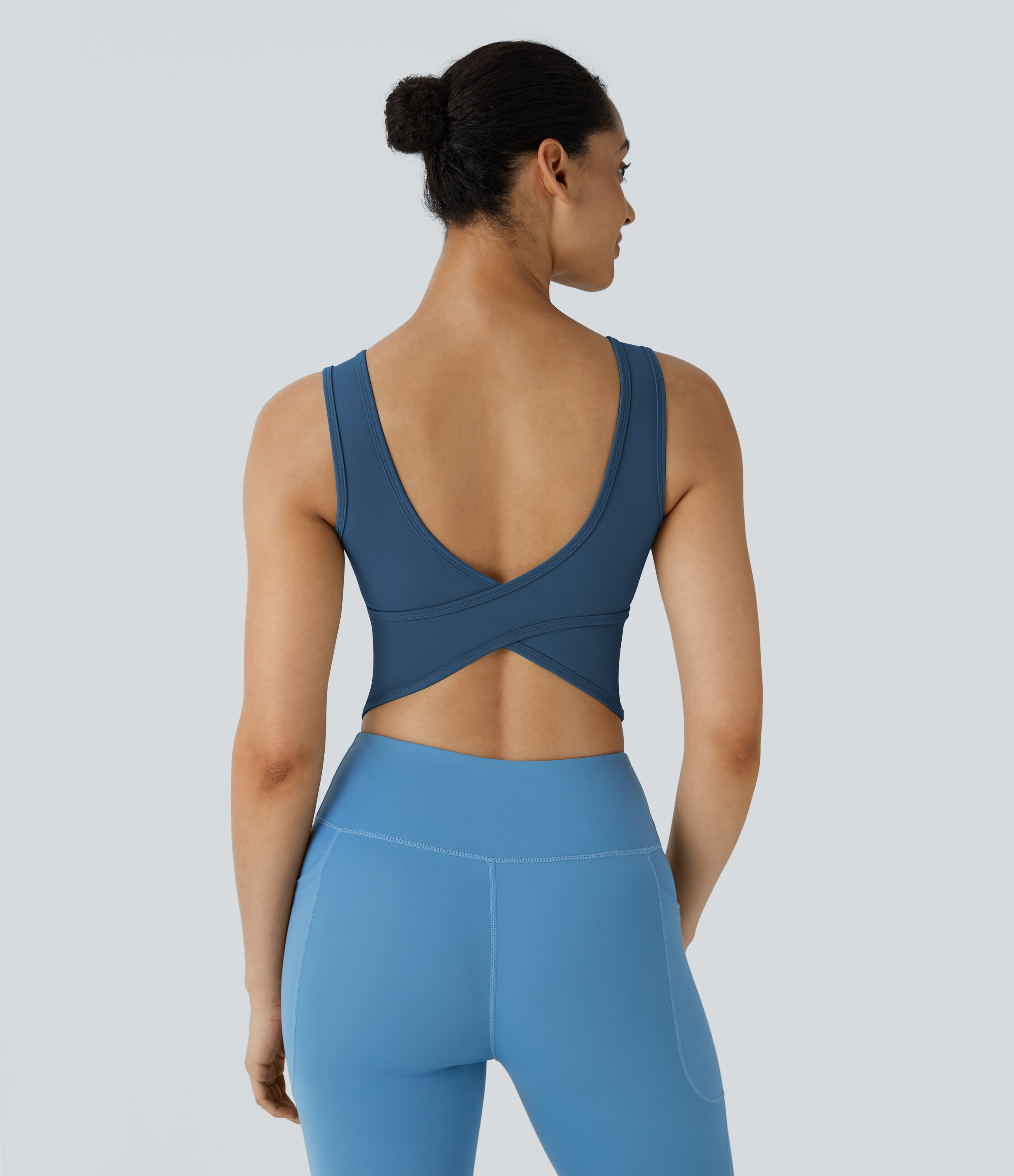 Halara U Neck Backless Crossover Barre Ballet Dance Tank Top Tank Top - Electric Blue - XS golf tops halter top tunic tops sleeveless tops 