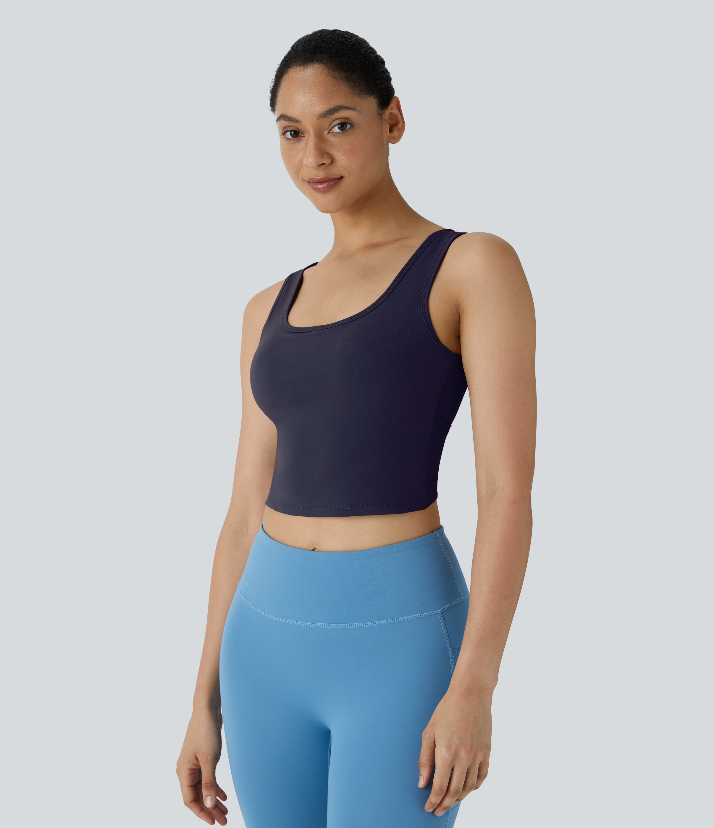 Halara U Neck Backless Crossover Barre Ballet Dance Tank Top Tank Top - Evening Blue - XS golf tops halter top tunic tops sleeveless tops 