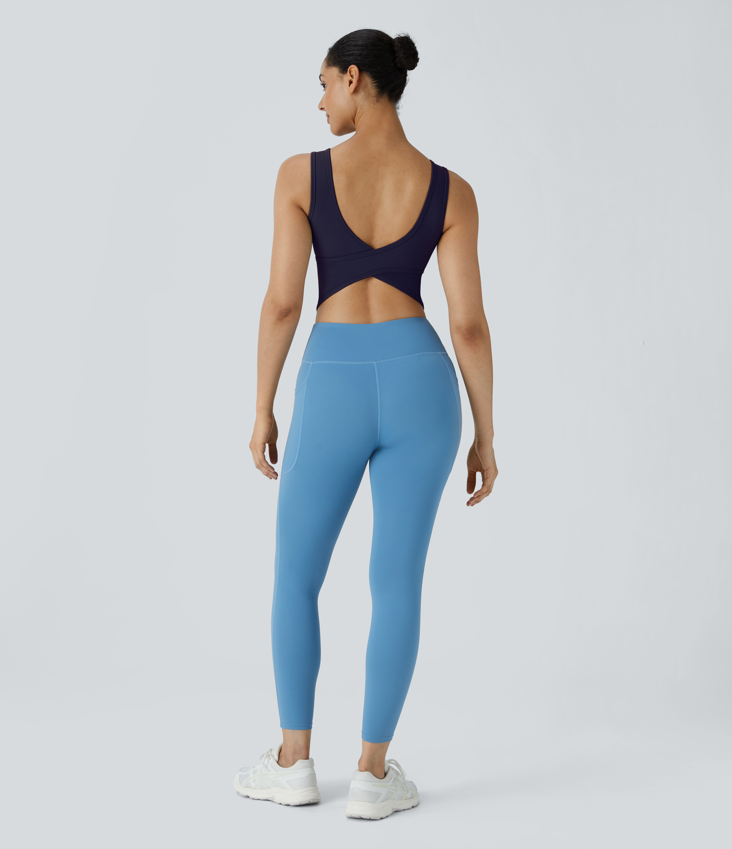 Halara U Neck Backless Crossover Barre Ballet Dance Tank Top Tank Top - Evening Blue - XS golf tops halter top tunic tops sleeveless tops 