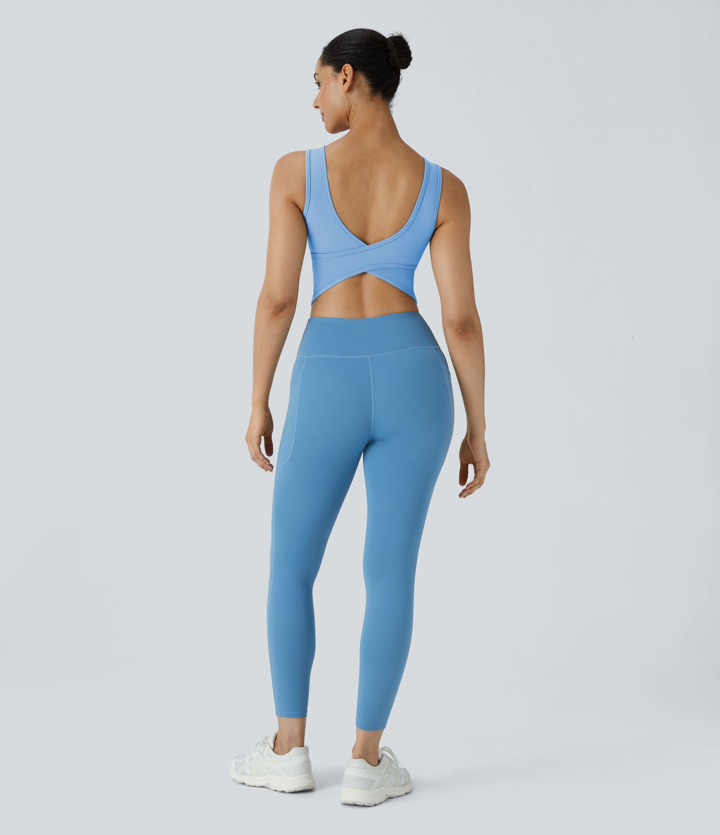 Halara U Neck Backless Crossover Barre Ballet Dance Tank Top Tank Top - Fresh Blue - M golf tops halter top tunic tops sleeveless tops 
