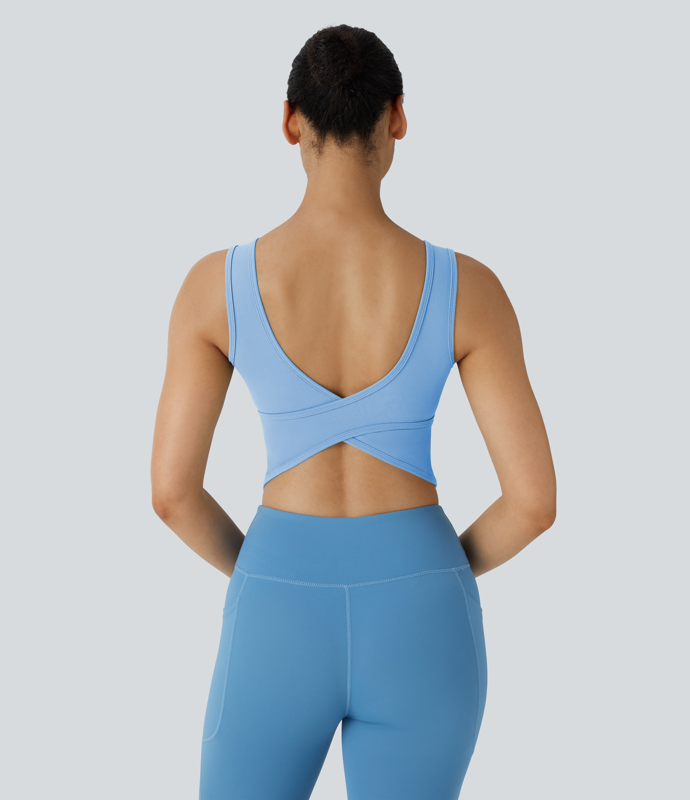 Halara U Neck Backless Crossover Barre Ballet Dance Tank Top Tank Top - Fresh Blue - M golf tops halter top tunic tops sleeveless tops 