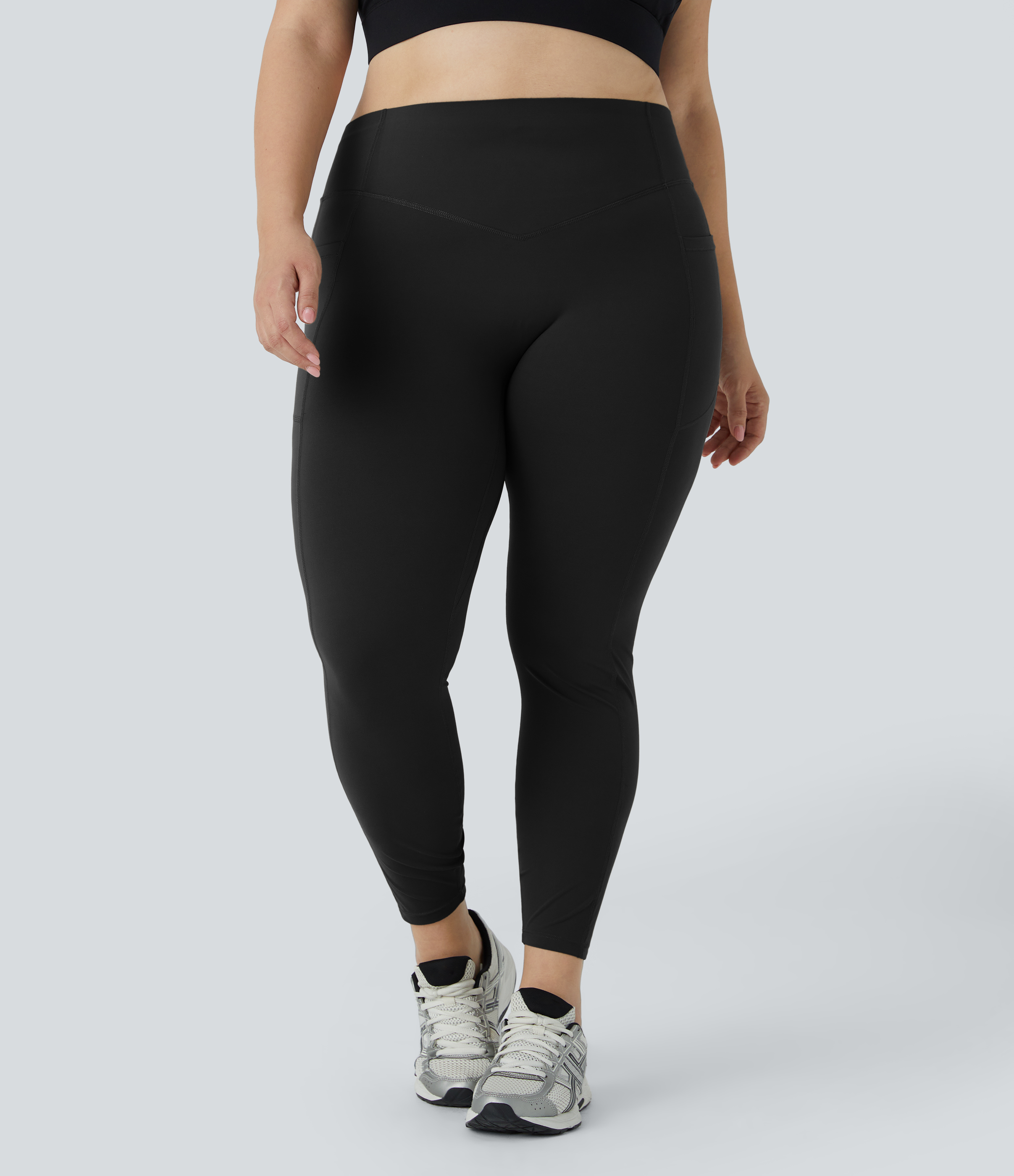 Halara SoCinched High Waisted Butt Lifting Tummy Control Side Pocket Shaping Training UltraSculpt Plus Size Leggings  - Black - 1X(7/8) 