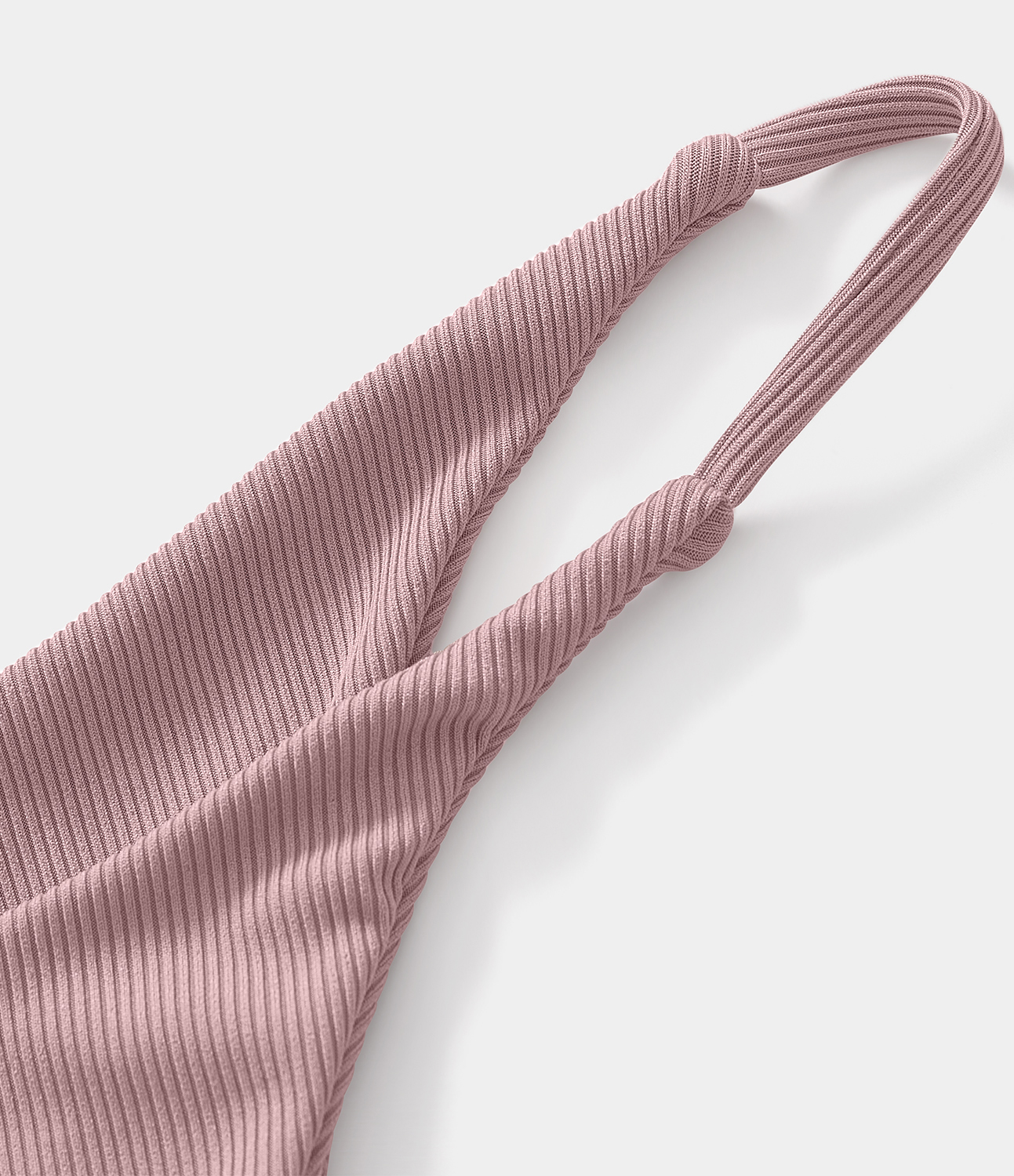 Halara Ribbed Knit Thong Bikini Bottom  - Bleached Mauve - L 