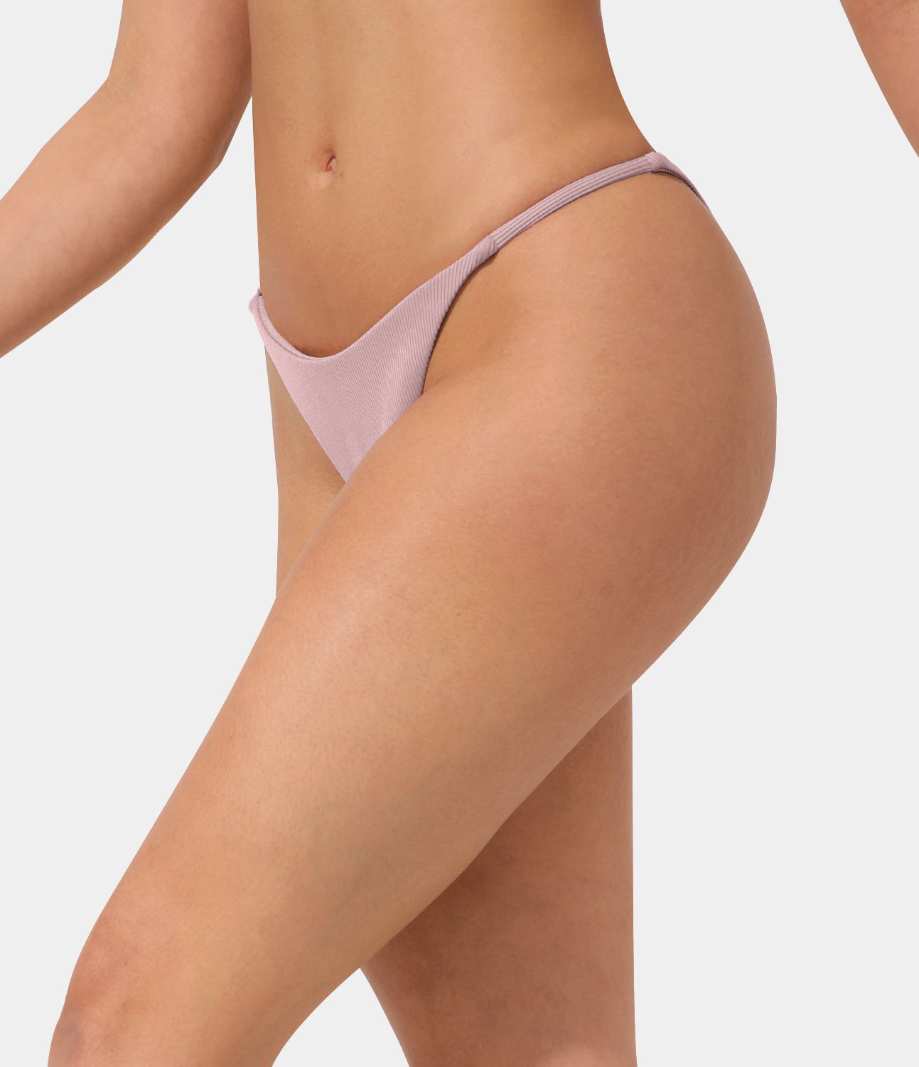 Halara Ribbed Knit Thong Bikini Bottom  - Bleached Mauve - L 