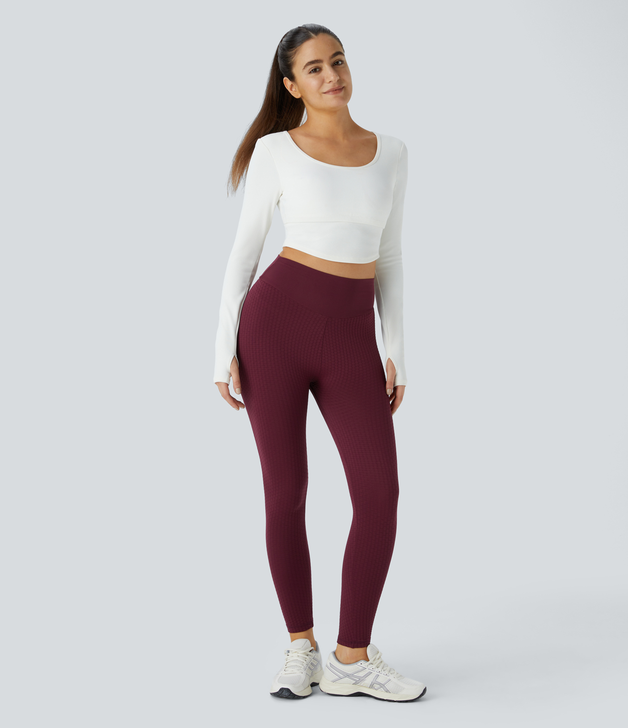 Halara Seamless Flow High Waisted Jacquard Butt Lifting Leggings  - Burgundy - L gym leggings leggings with pockets leggings with butt lift 