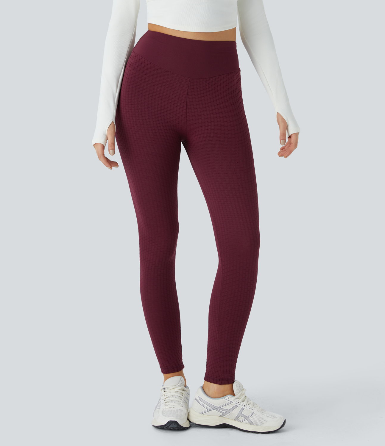Halara Seamless Flow High Waisted Jacquard Butt Lifting Leggings  - Burgundy - L gym leggings leggings with pockets leggings with butt lift 
