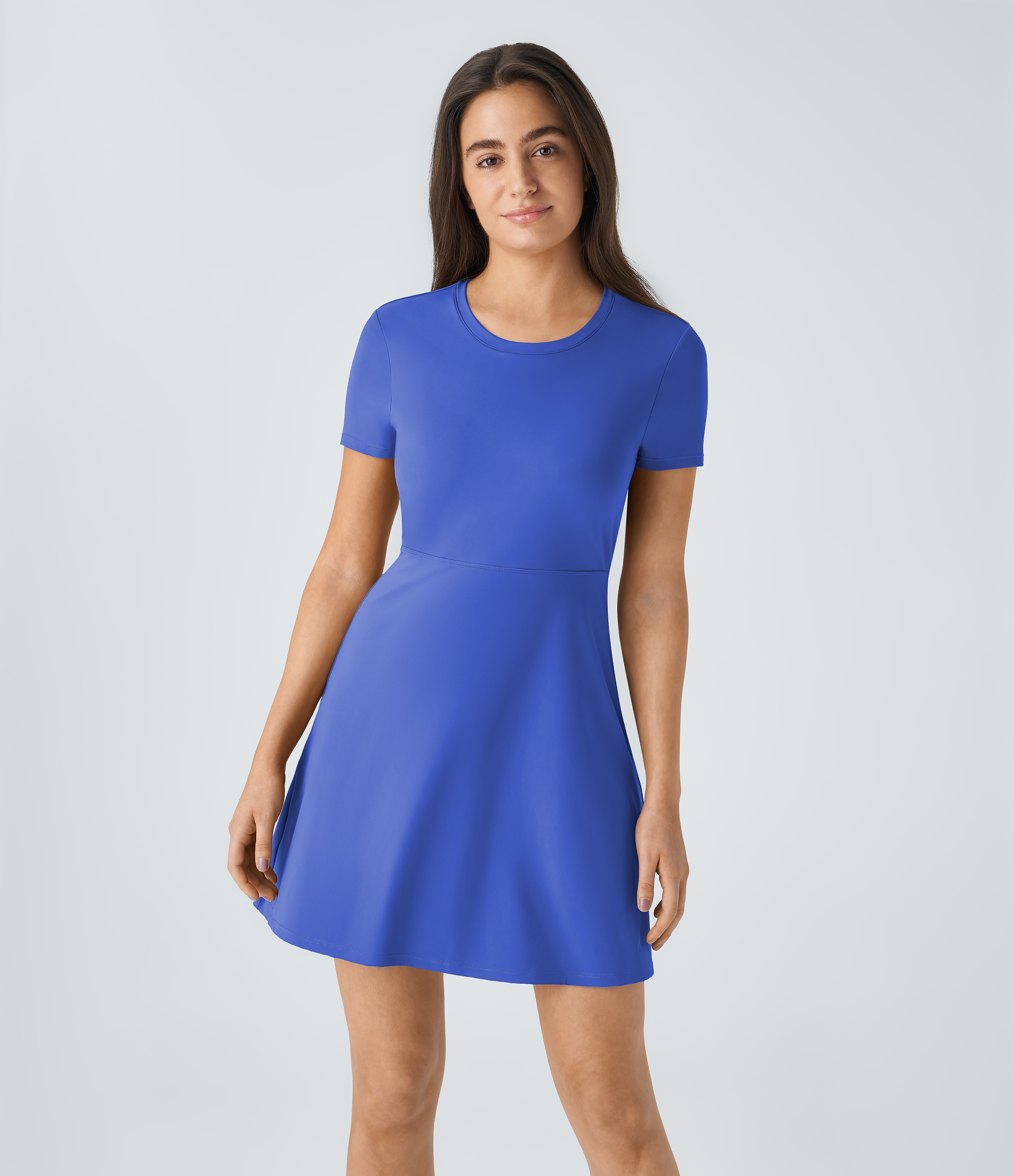 Halara Backless Twisted Cut Out Flare Mini Dance Active Dress Workout Dress - Aster Blue - XL 