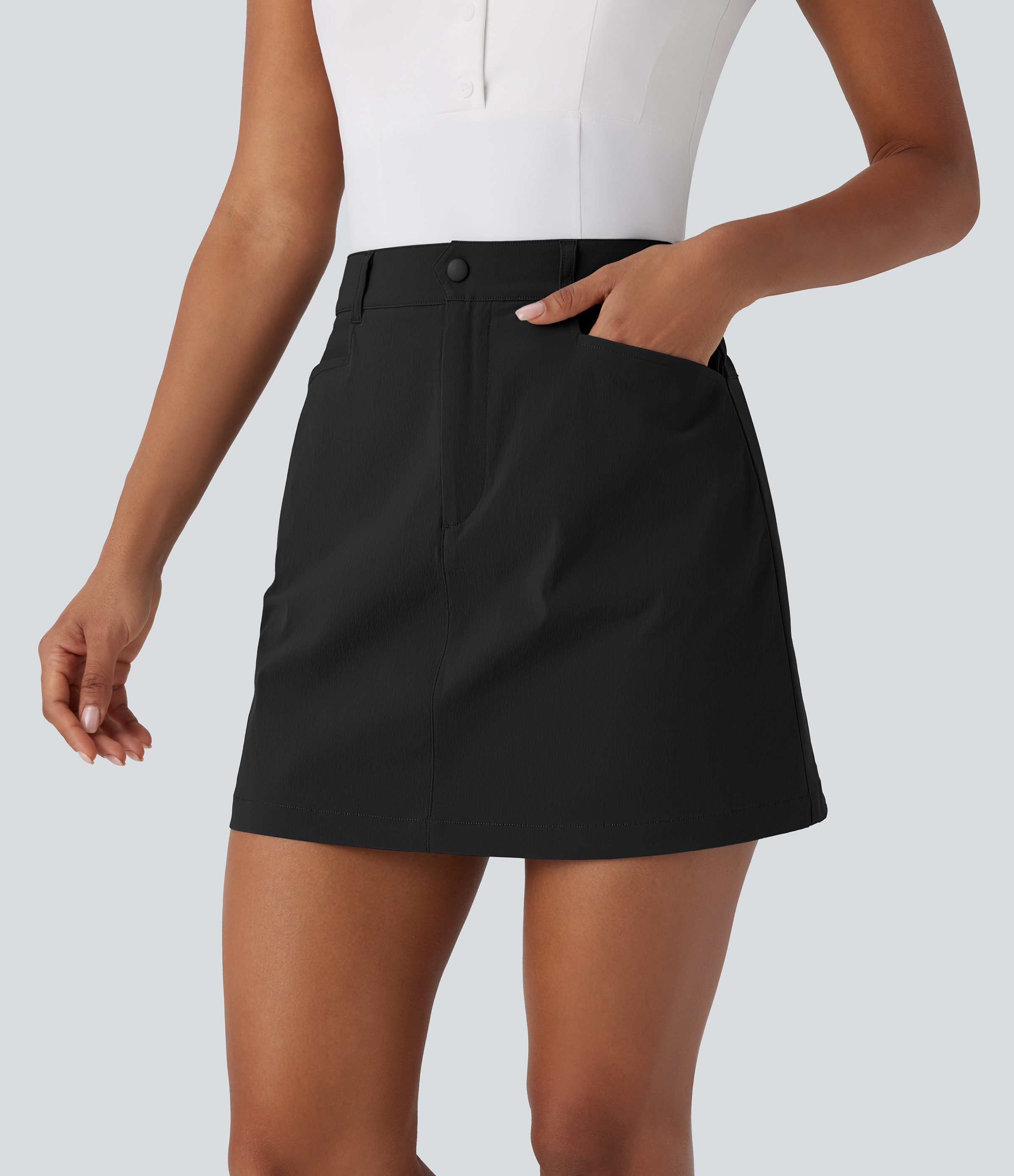 Halara High Waisted Button Zipper Side Pocket A Line Split Mini Golf Skirt  - Black - XS(regular) midi skirt a line skirt golfing skirt 