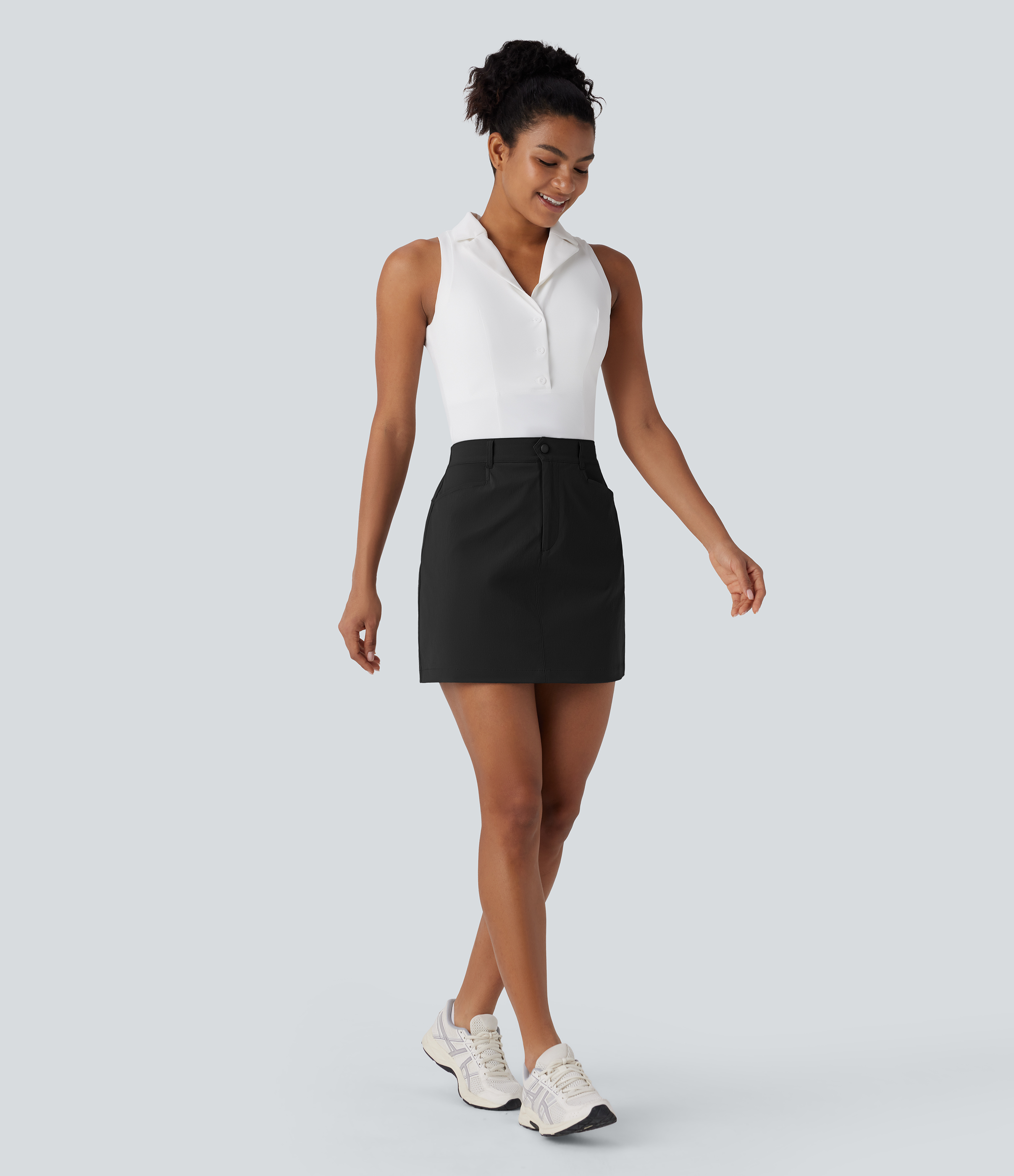 Halara High Waisted Button Zipper Side Pocket A Line Split Mini Golf Skirt  - Black - XS(regular) midi skirt a line skirt golfing skirt 