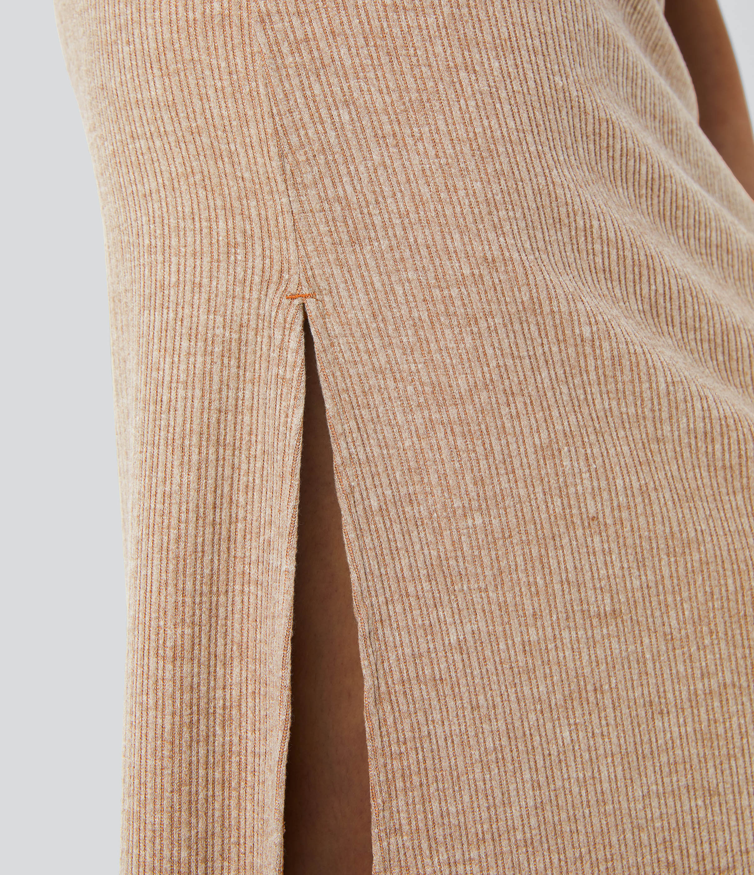 Halara Ribbed High Waisted Split Hem A Line Maxi Casual Skirt  - Copper Yellow Floral Yarn - XS(regular) 