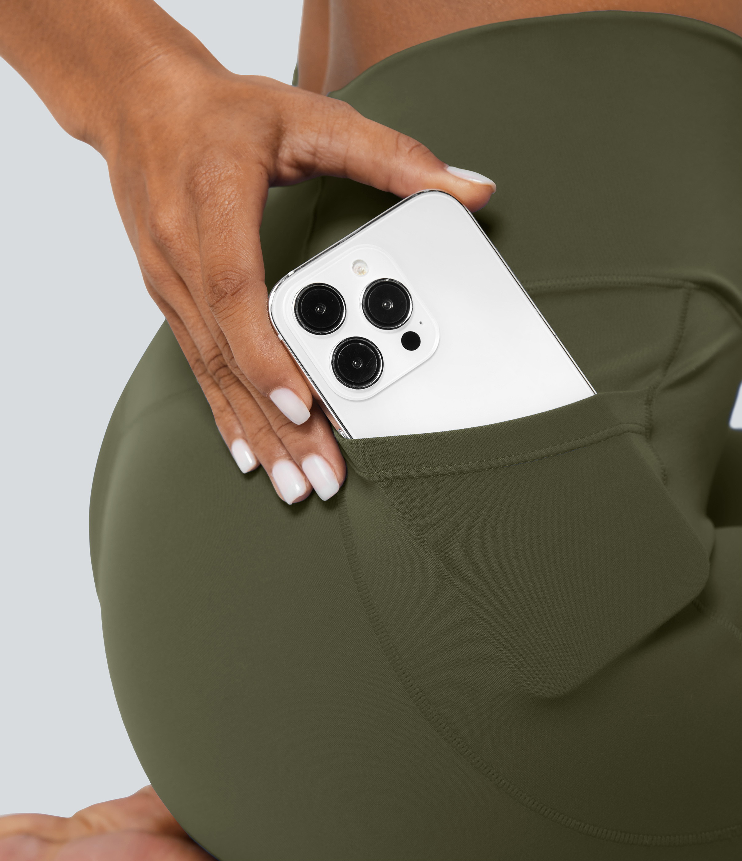 Halara Softlyzeroв„ў Crossover Pocket Plain Leggings-UPF50+  - Grass Grey Green - XL(full_length) gym leggings leggings with pockets 