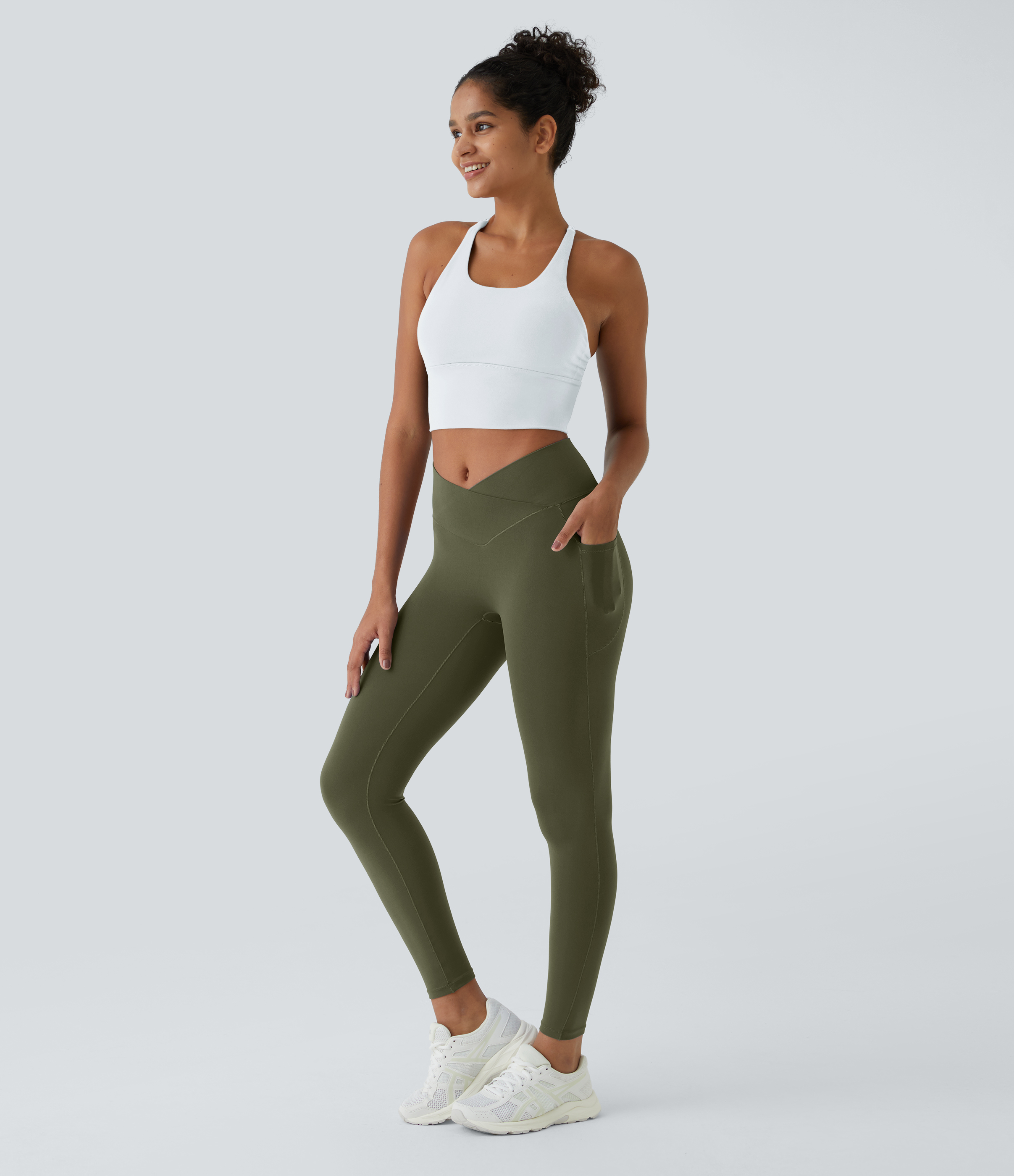 Halara Softlyzeroв„ў Crossover Pocket Plain Leggings-UPF50+  - Grass Grey Green - XL(full_length) gym leggings leggings with pockets 