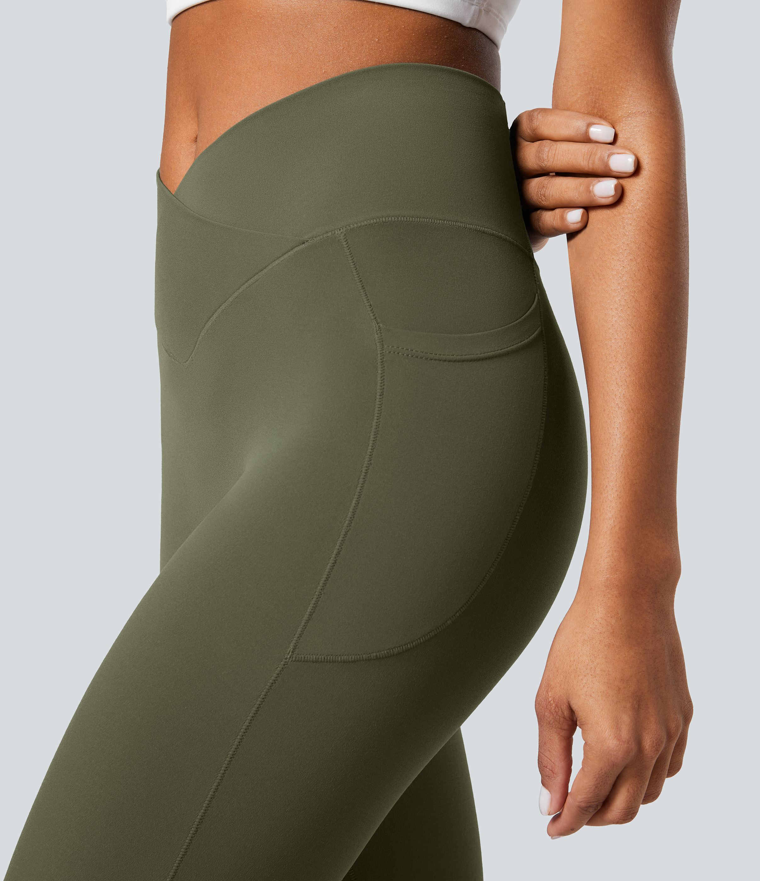 Halara Softlyzeroв„ў Crossover Pocket Plain Leggings-UPF50+  - Grass Grey Green - XL(full_length) gym leggings leggings with pockets 