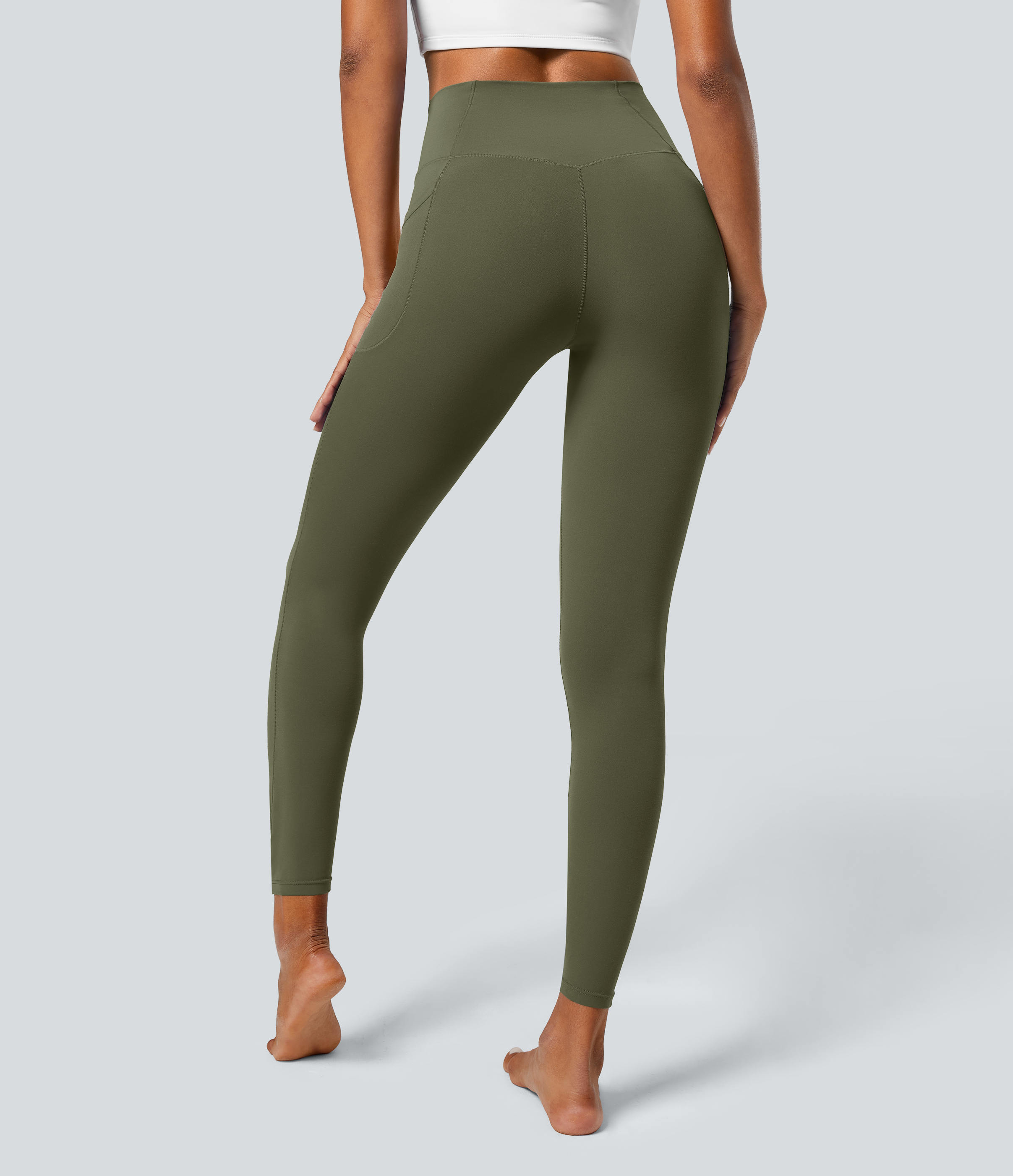 Halara Softlyzeroв„ў Crossover Pocket Plain Leggings-UPF50+  - Grass Grey Green - XL(full_length) gym leggings leggings with pockets 