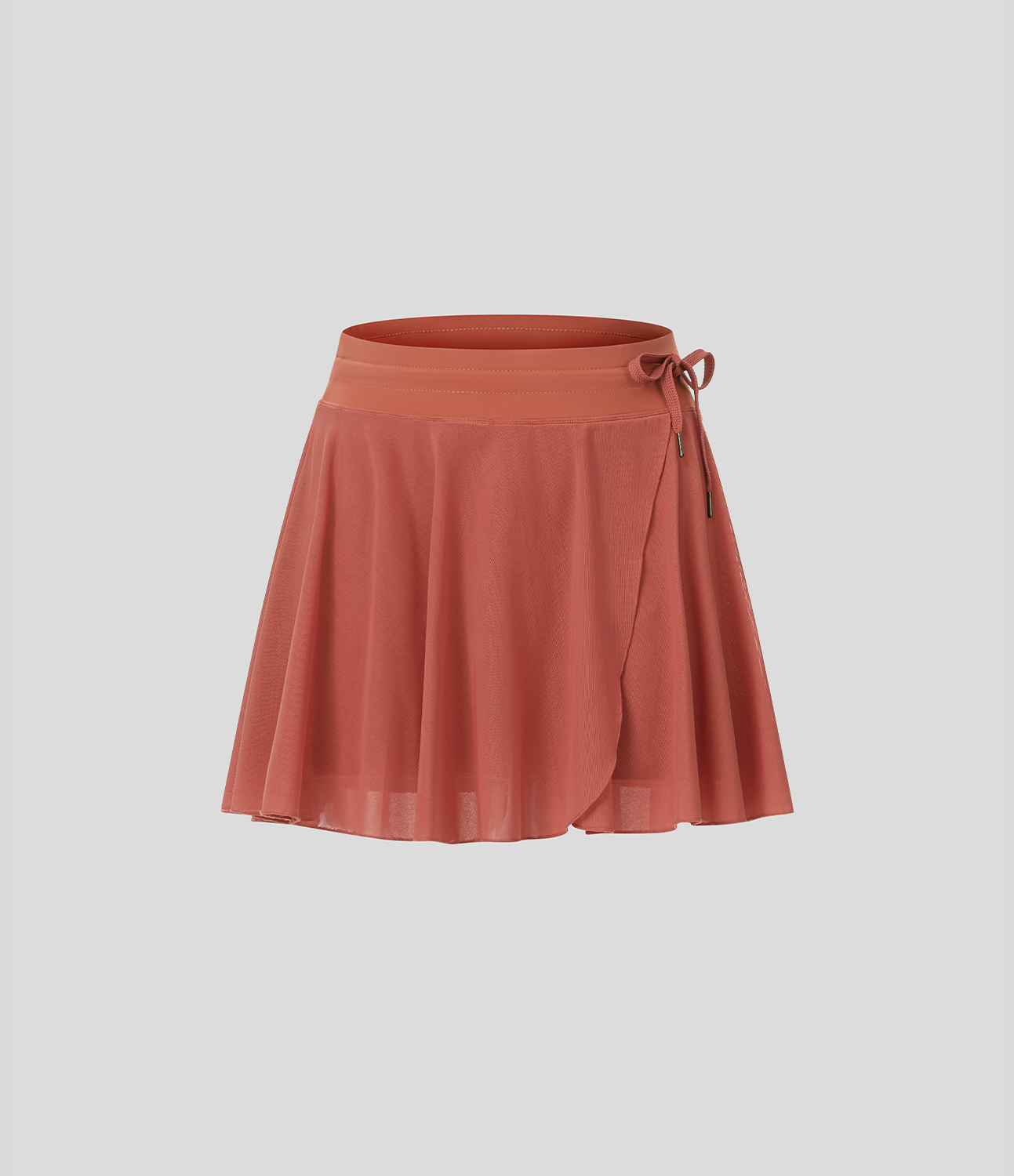 Halara High Waisted Drawstring Contrast Mesh 2-in-1 Side Pocket Flowy Mini Flare Casual Skirt  - Apricot Brandy - S midi skirt a line skirt 