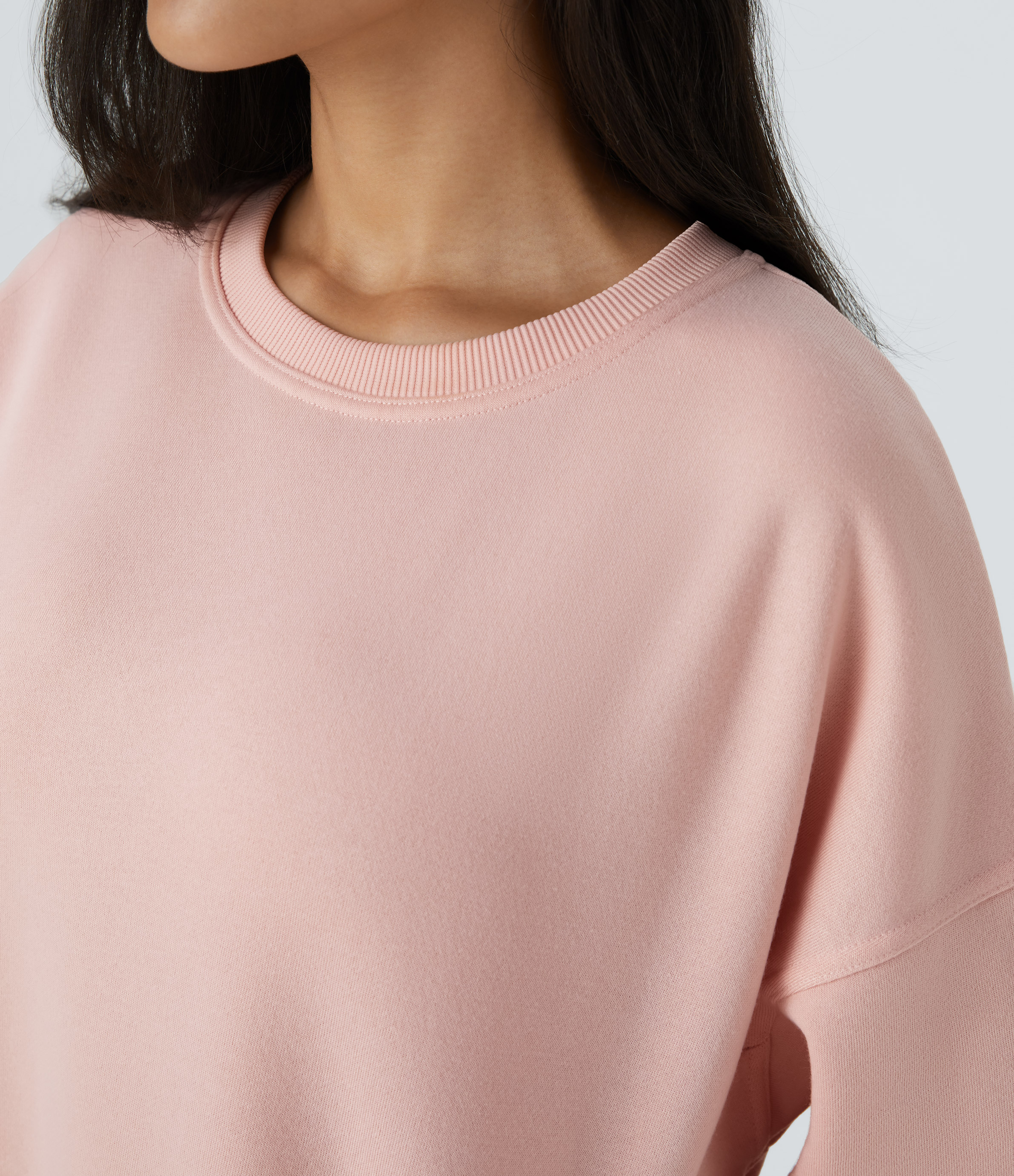 Halara Round Neck Long Sleeve Side Pocket Oversize Fleece Casual Sweatshirt  - Peachy Keen - S 