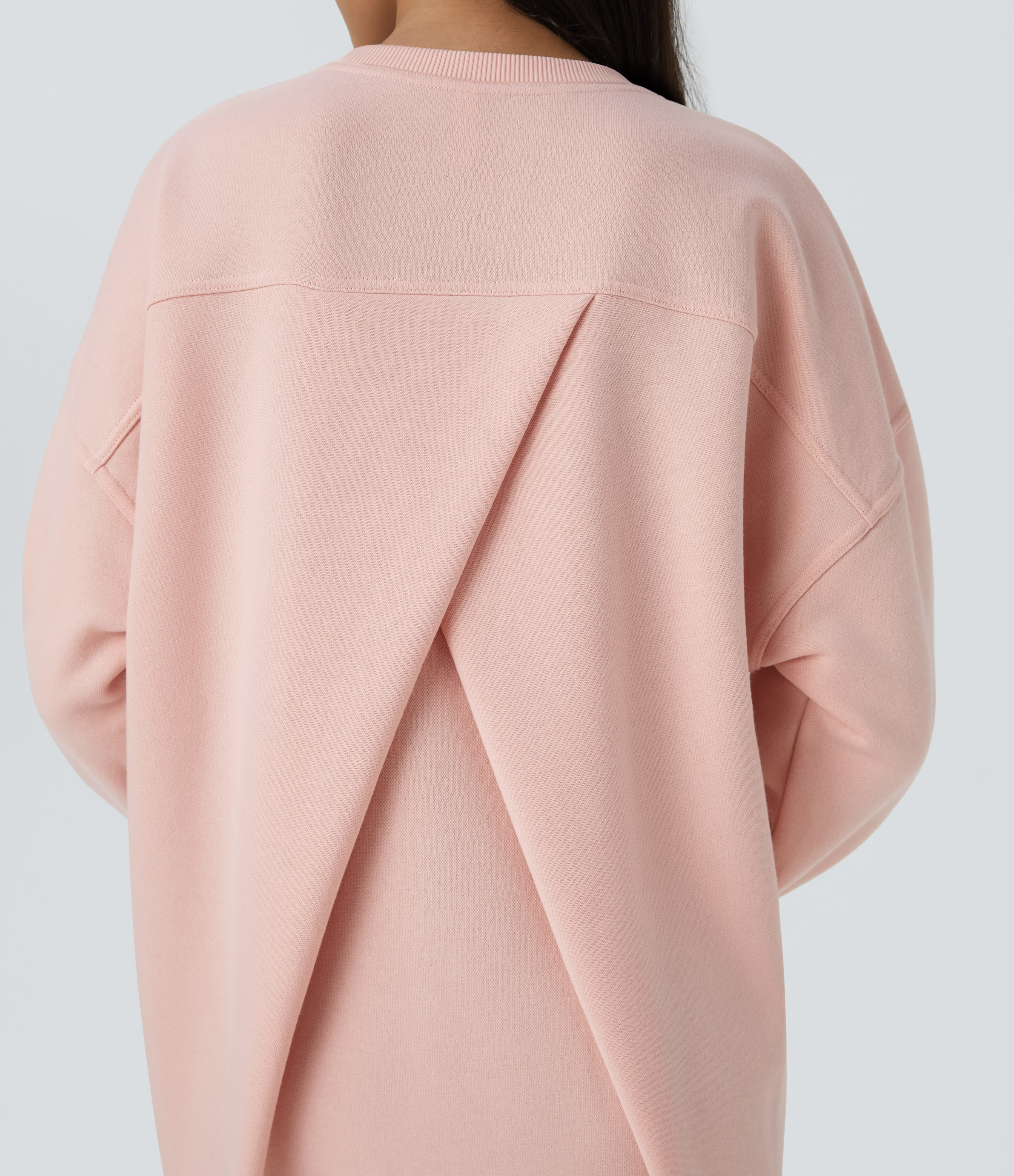 Halara Round Neck Long Sleeve Side Pocket Oversize Fleece Casual Sweatshirt  - Peachy Keen - S 