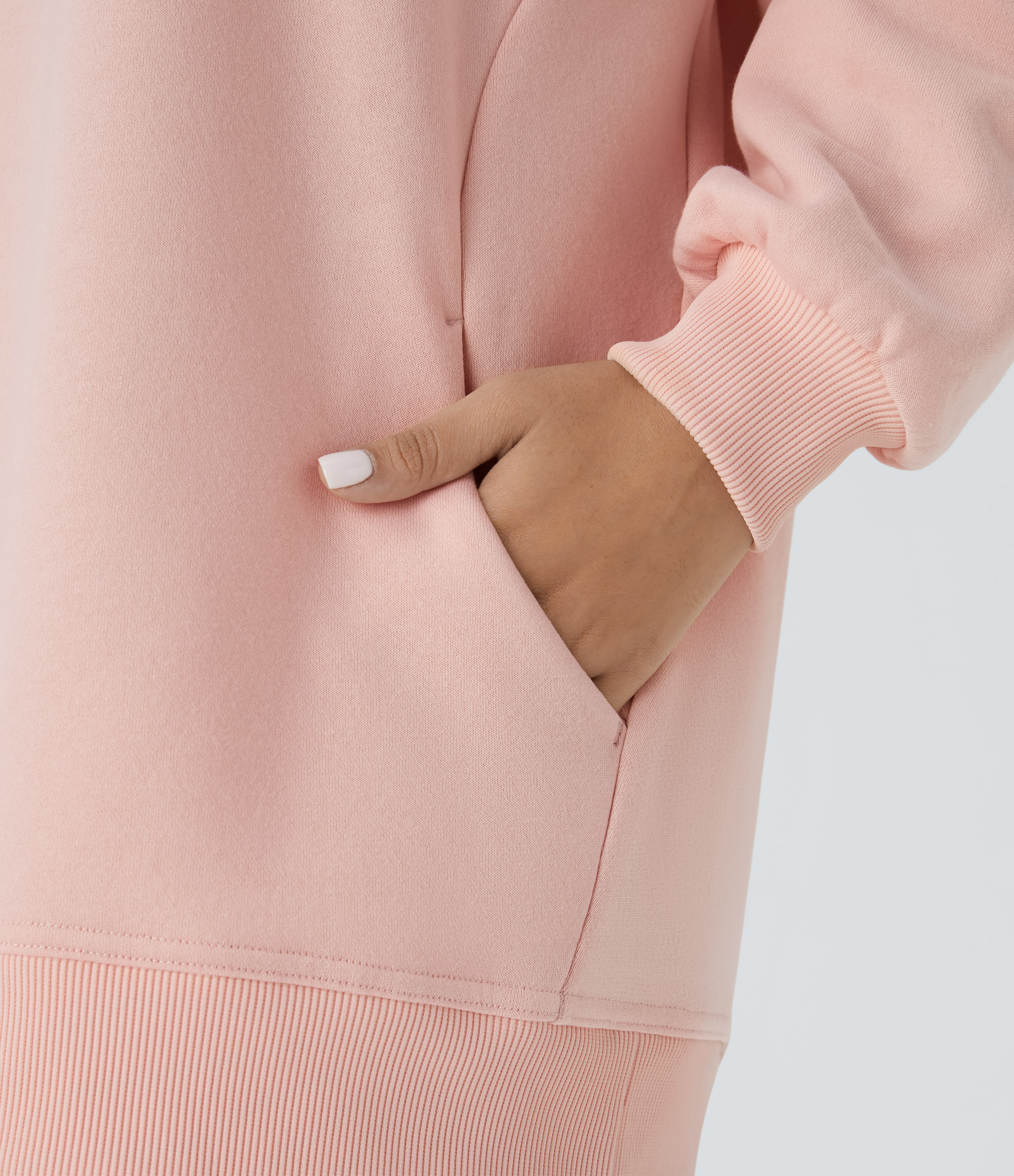 Halara Round Neck Long Sleeve Side Pocket Oversize Fleece Casual Sweatshirt  - Peachy Keen - S 
