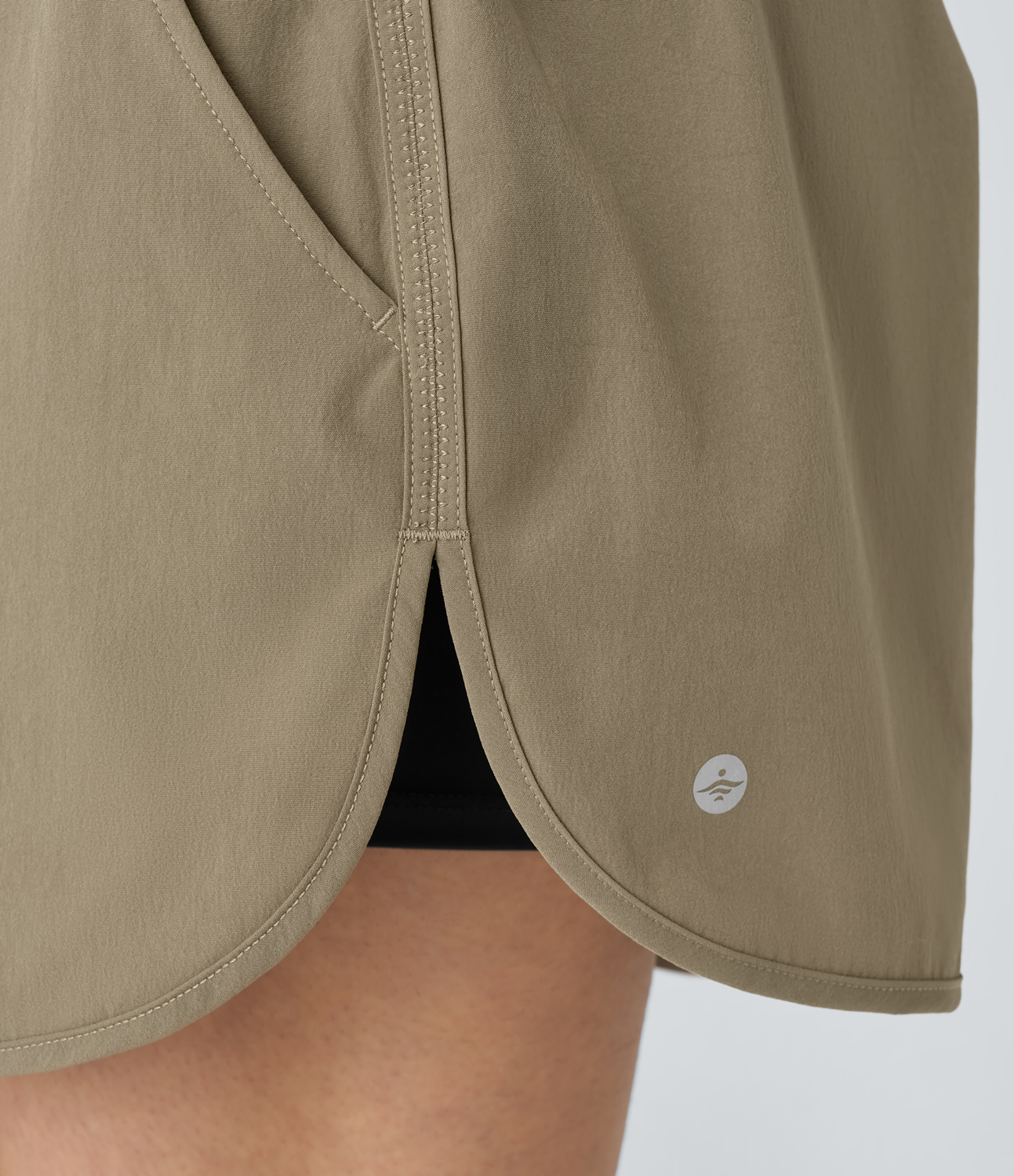 Halara Mid Rise Color Block Reflective Adjustable Drawcord Multiple Pockets Curved Hem 2-in-1 Hiking Shorts Gym Short - Tree House - M 