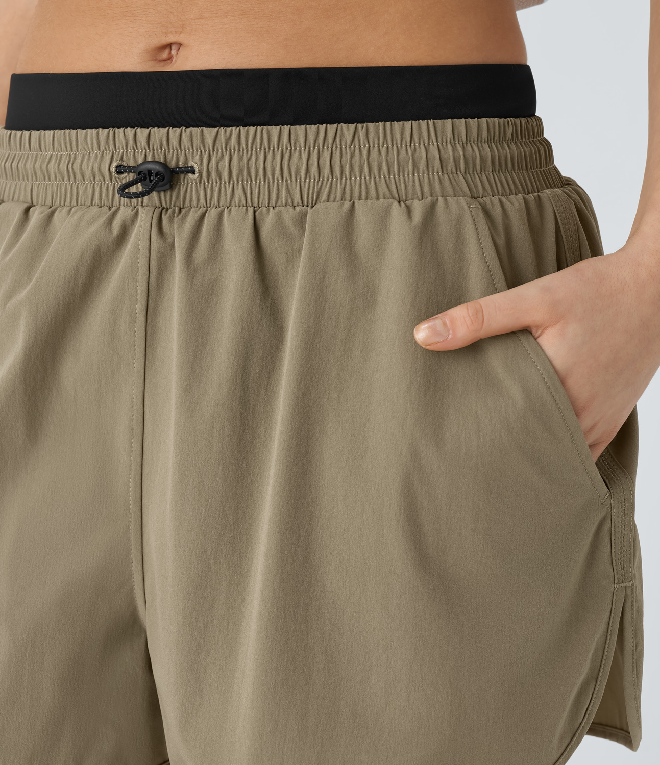 Halara Mid Rise Color Block Reflective Adjustable Drawcord Multiple Pockets Curved Hem 2-in-1 Hiking Shorts Gym Short - Tree House - M 