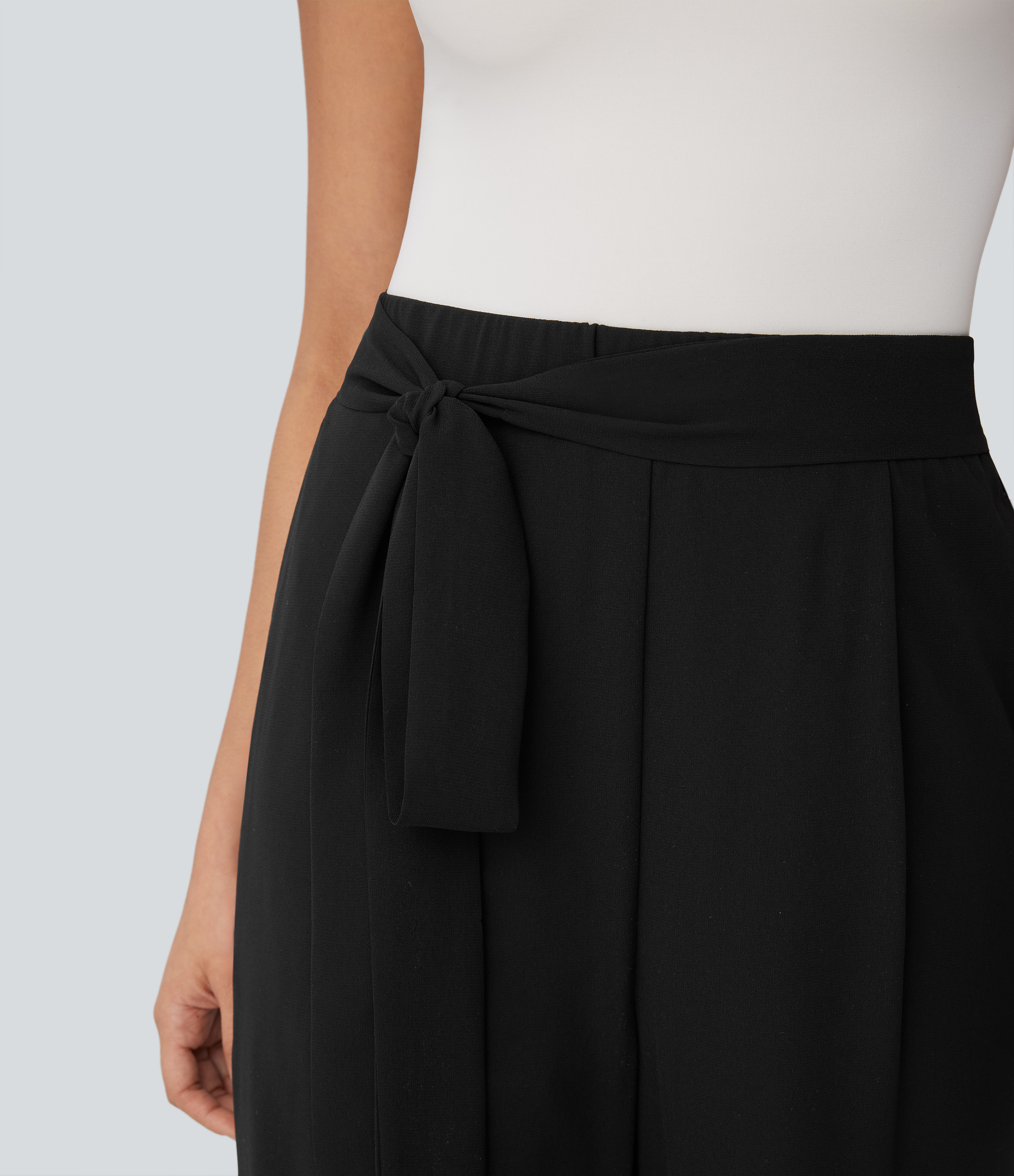 Halara Breezefulв„ў High Waisted Tie Front Invisible Zipper Side Pocket Straight Leg Sheer Chiffon Flowy Quick Dry Work Pants  - Black - XS(regular) 
