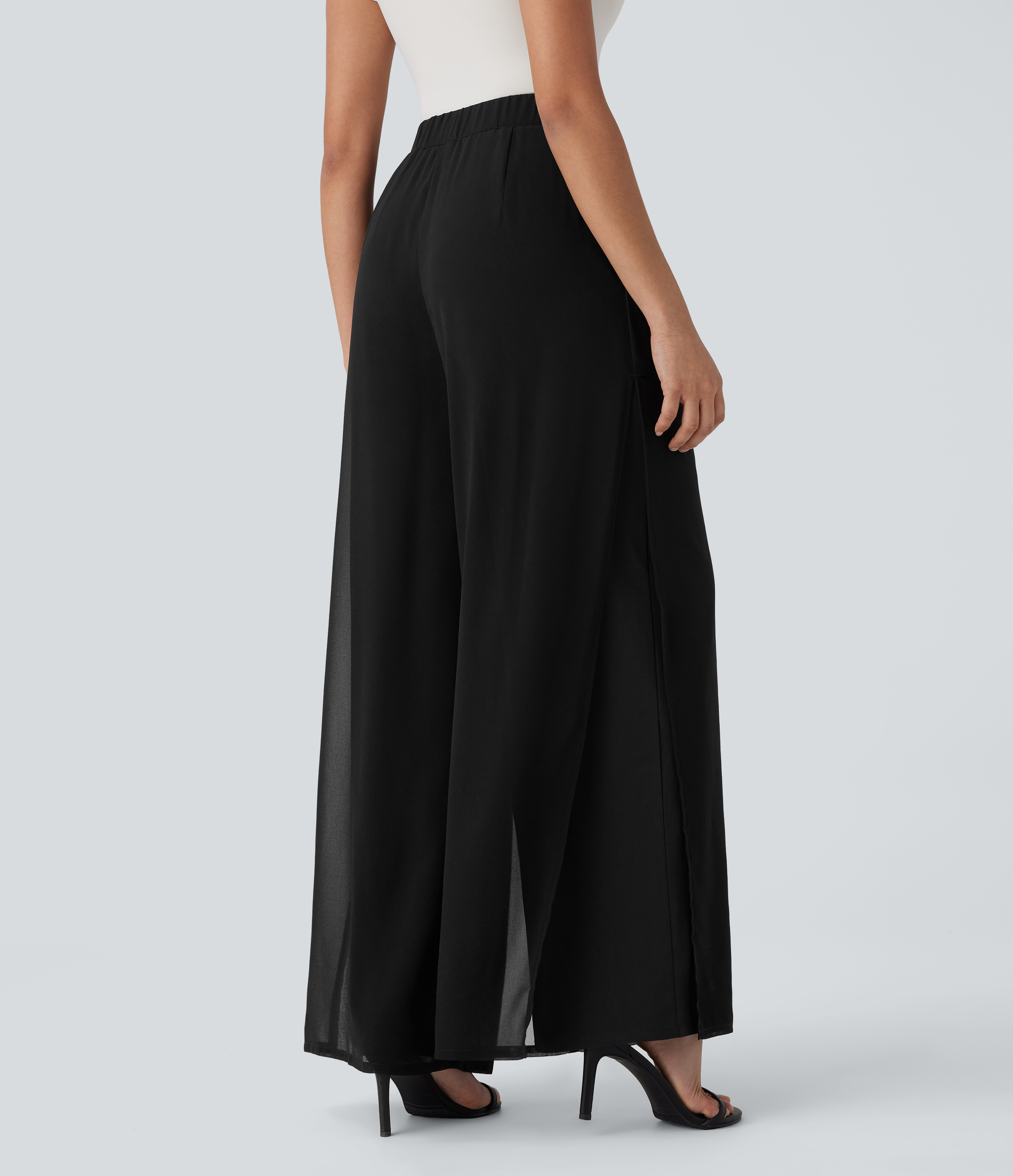 Halara Breezefulв„ў High Waisted Tie Front Invisible Zipper Side Pocket Straight Leg Sheer Chiffon Flowy Quick Dry Work Pants  - Black - XS(regular) 