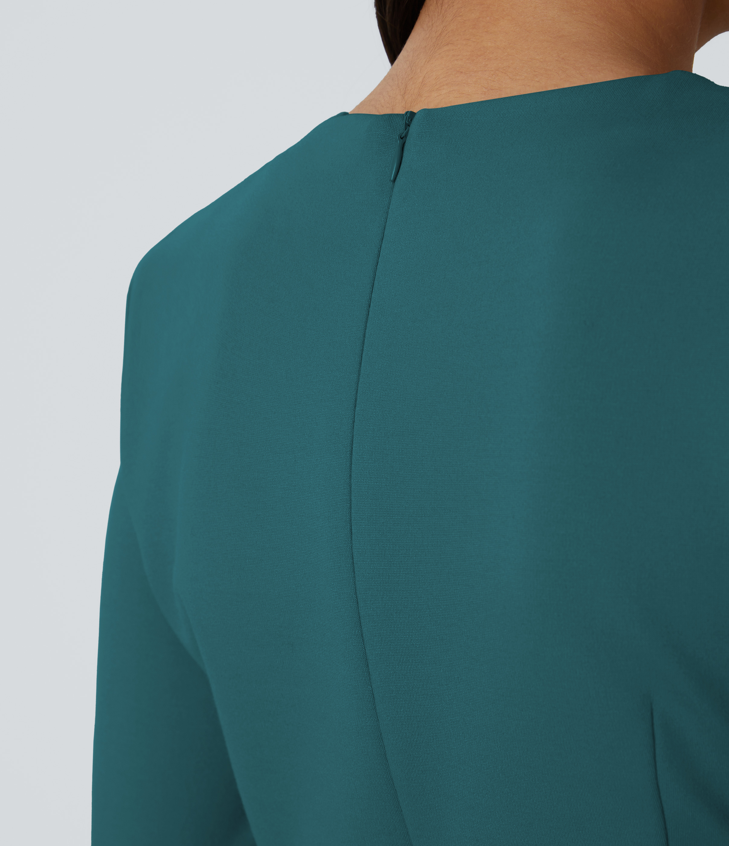 Halara Round Neck Shoulder Pad Long Sleeve Invisible Zipper Split Hem Slim Mini Work Dress Casual Dress - Deep Teal - M(regular) slip dress 