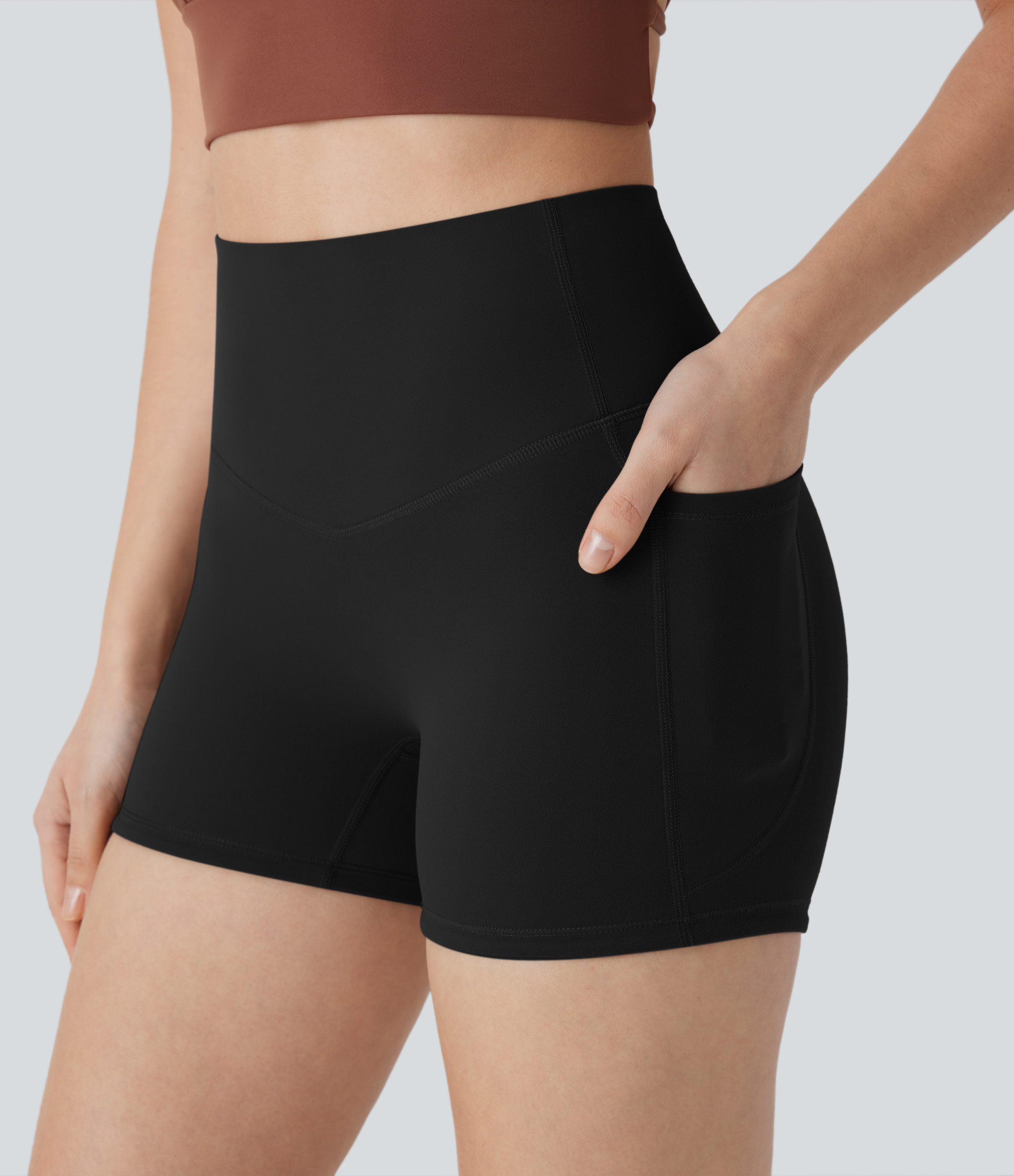 Halara Halara UltraSculptв„ў SoCinched High Waisted Tummy Control Side Pocket Shaping Training Biker Shorts 3``  - Black - S biker shorts women 