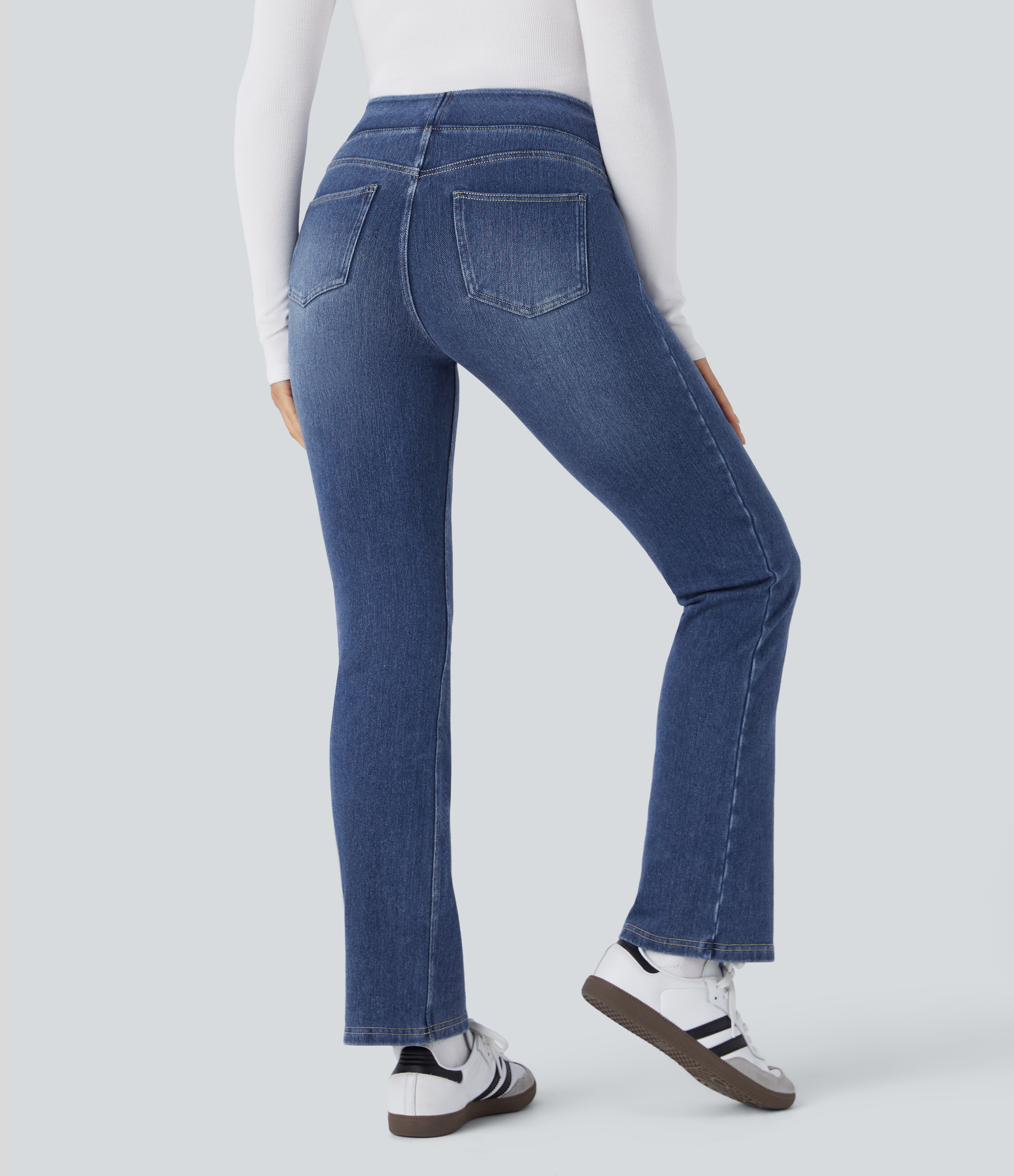 Cloud Stack Blue Denim Halara Flex™ Denim Heat - Washed bootcut denim jeans with a high-rise waist and side pockets / 2