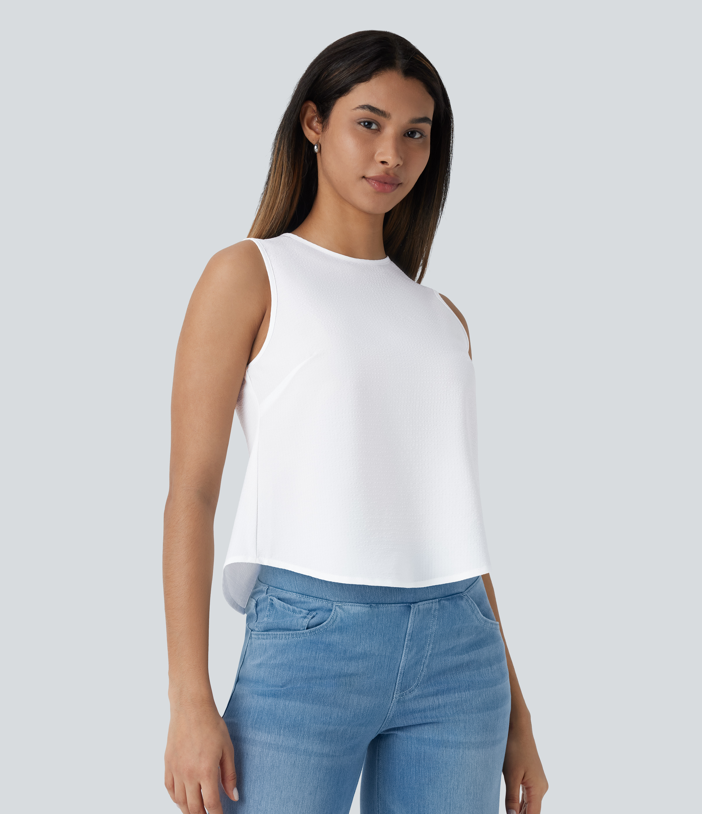 Halara Round Neck Sleeveless Tie Back Casual Top Tank Top - White - XL golf tops halter top tunic tops sleeveless tops backless top 