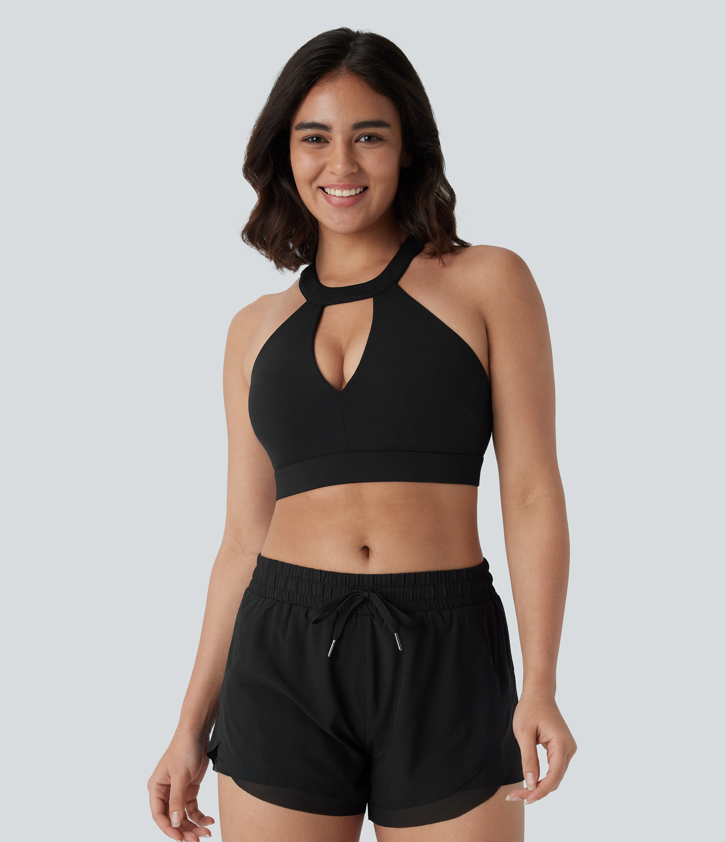 Halara SpeedWaveв„ў Medium Support Backless Cut Out Quick Dry Running Sports Bra  - Black - S push up bra strapless bra backless bra sticky bra 