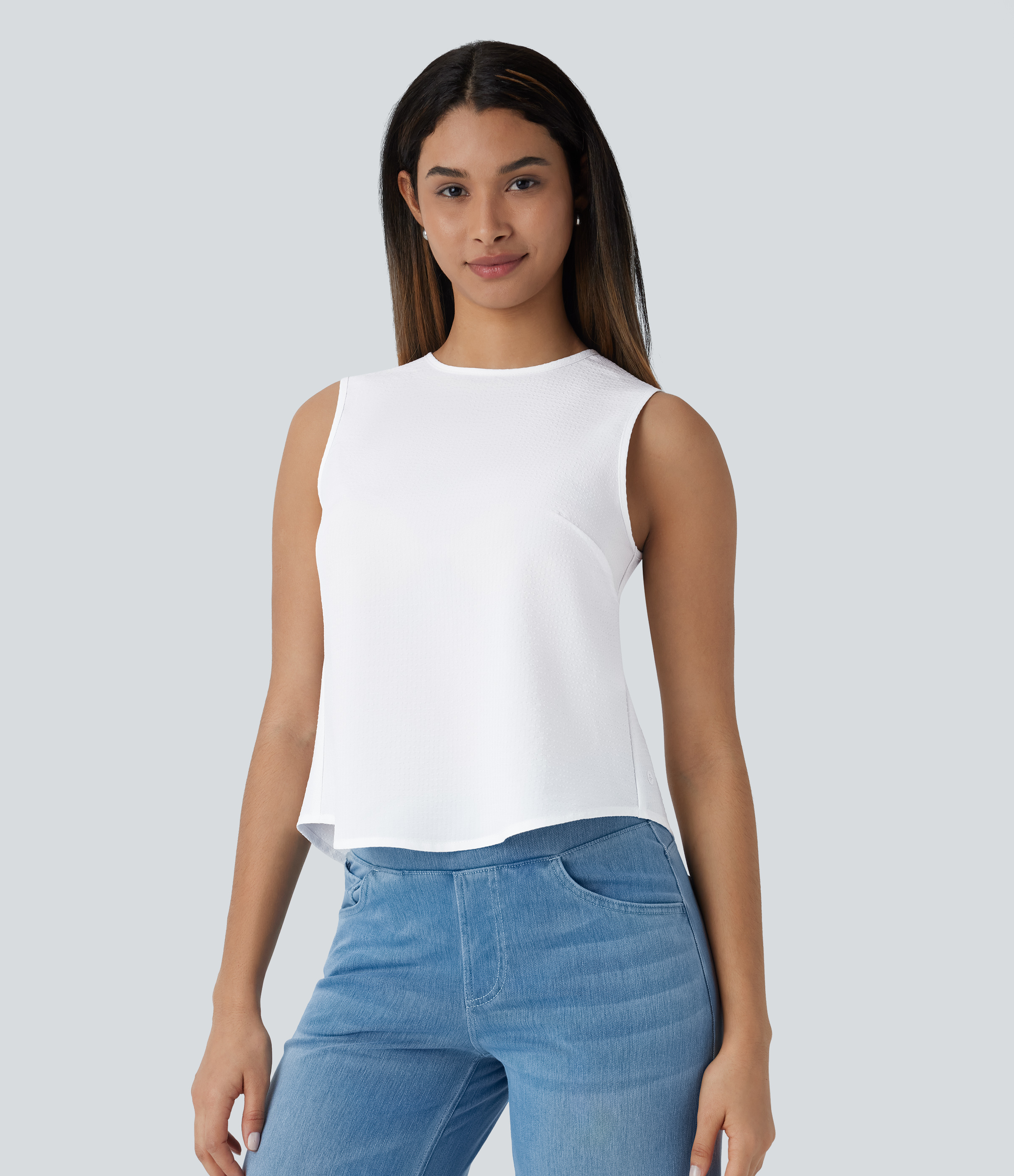 Halara Round Neck Sleeveless Tie Back Casual Top Tank Top - White - XL golf tops halter top tunic tops sleeveless tops backless top 