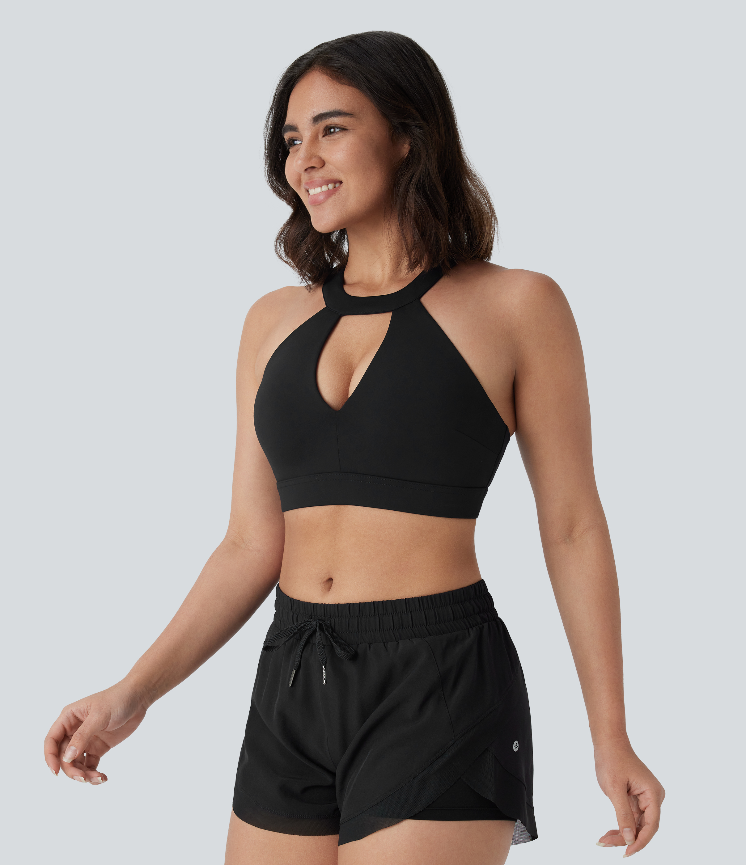 Halara SpeedWaveв„ў Medium Support Backless Cut Out Quick Dry Running Sports Bra  - Black - S push up bra strapless bra backless bra sticky bra 