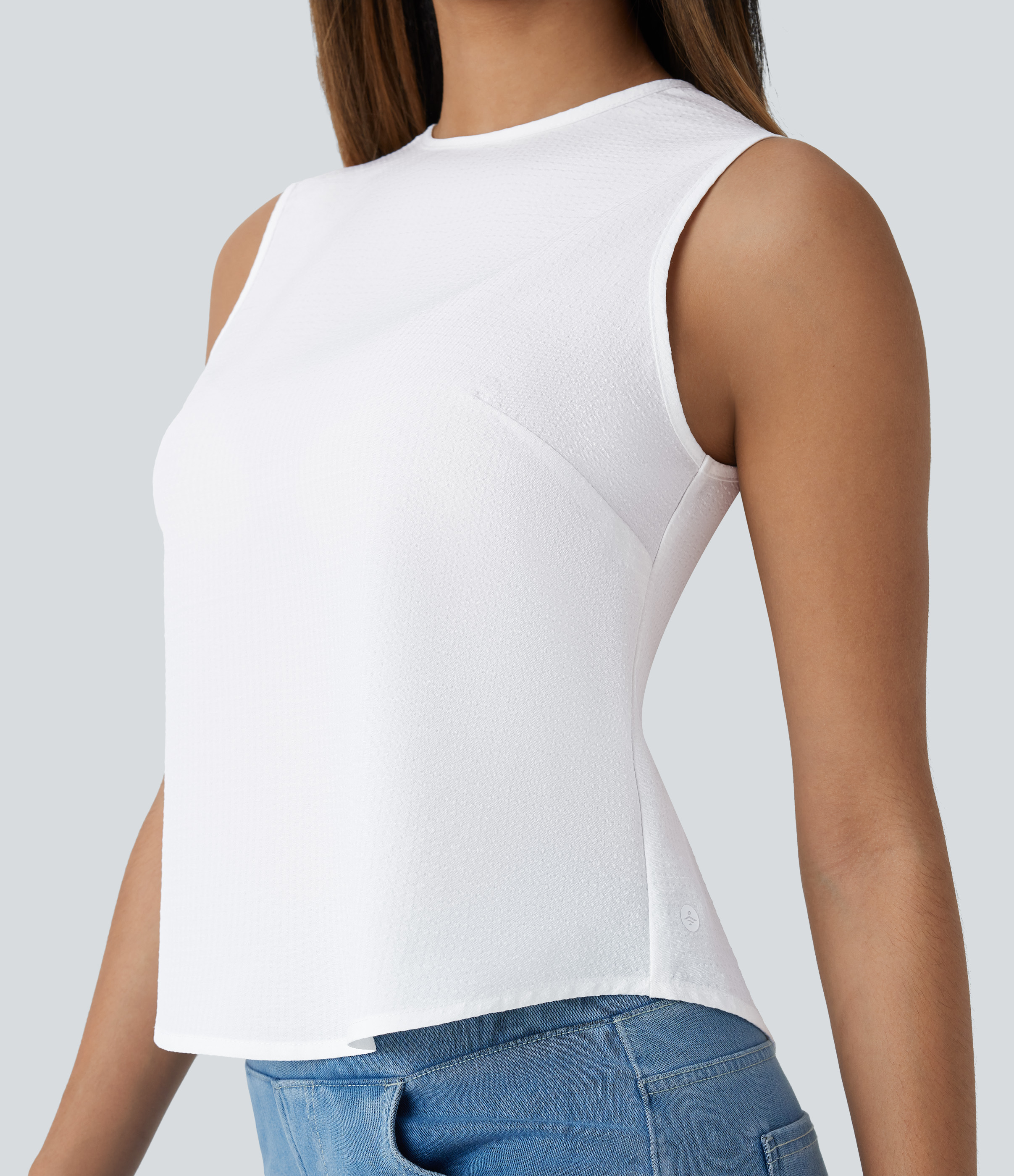 Halara Round Neck Sleeveless Tie Back Casual Top Tank Top - White - XL golf tops halter top tunic tops sleeveless tops backless top 