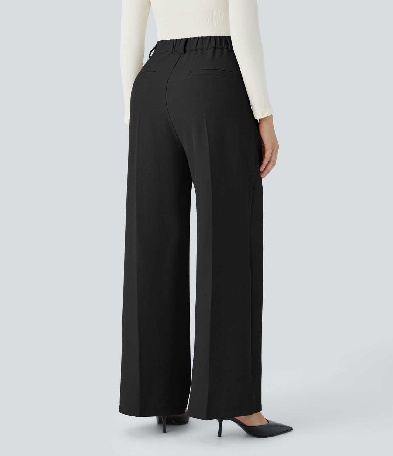 Halara High Waisted Zipper Plicated Side Pocket Wide Leg Work Pants  - Black - XL(regular) sweatpants jogger pants stacked sweatpants 