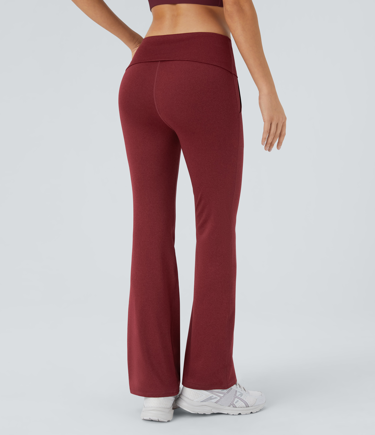 Halara Super High Waisted Foldover Pocket Full Length Flare Leggings  - Crimson Yarn - M gym leggings leggings with pockets 