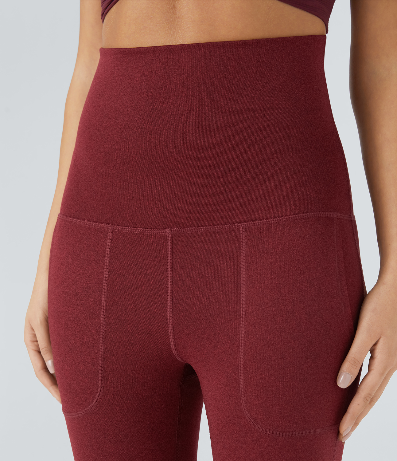 Halara Super High Waisted Foldover Pocket Full Length Flare Leggings  - Crimson Yarn - M gym leggings leggings with pockets 