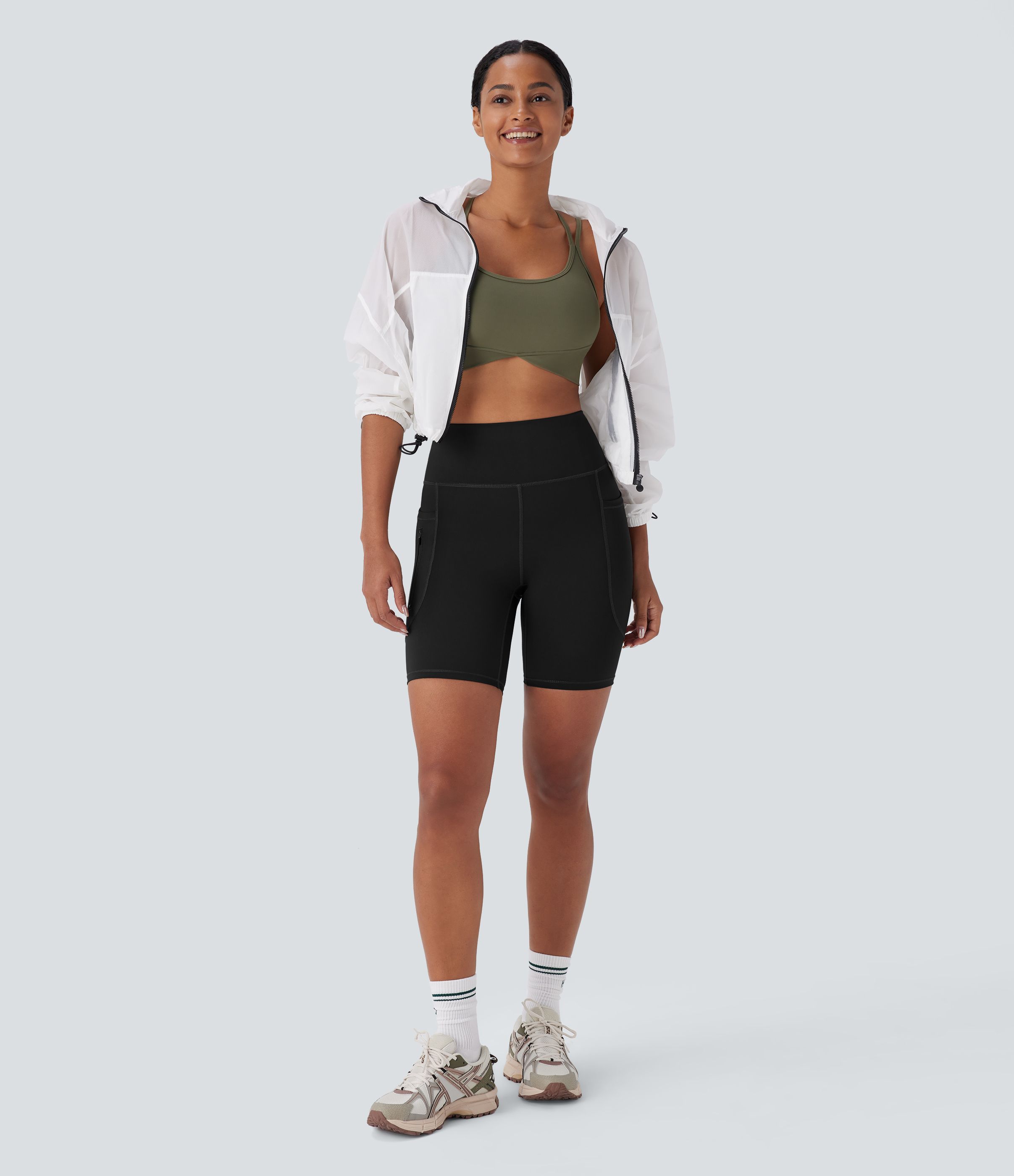 Halara Wear-Resistant High Waisted Multiple Pockets Hiking Biker Shorts 7``  - Black - M biker shorts women black biker shorts 