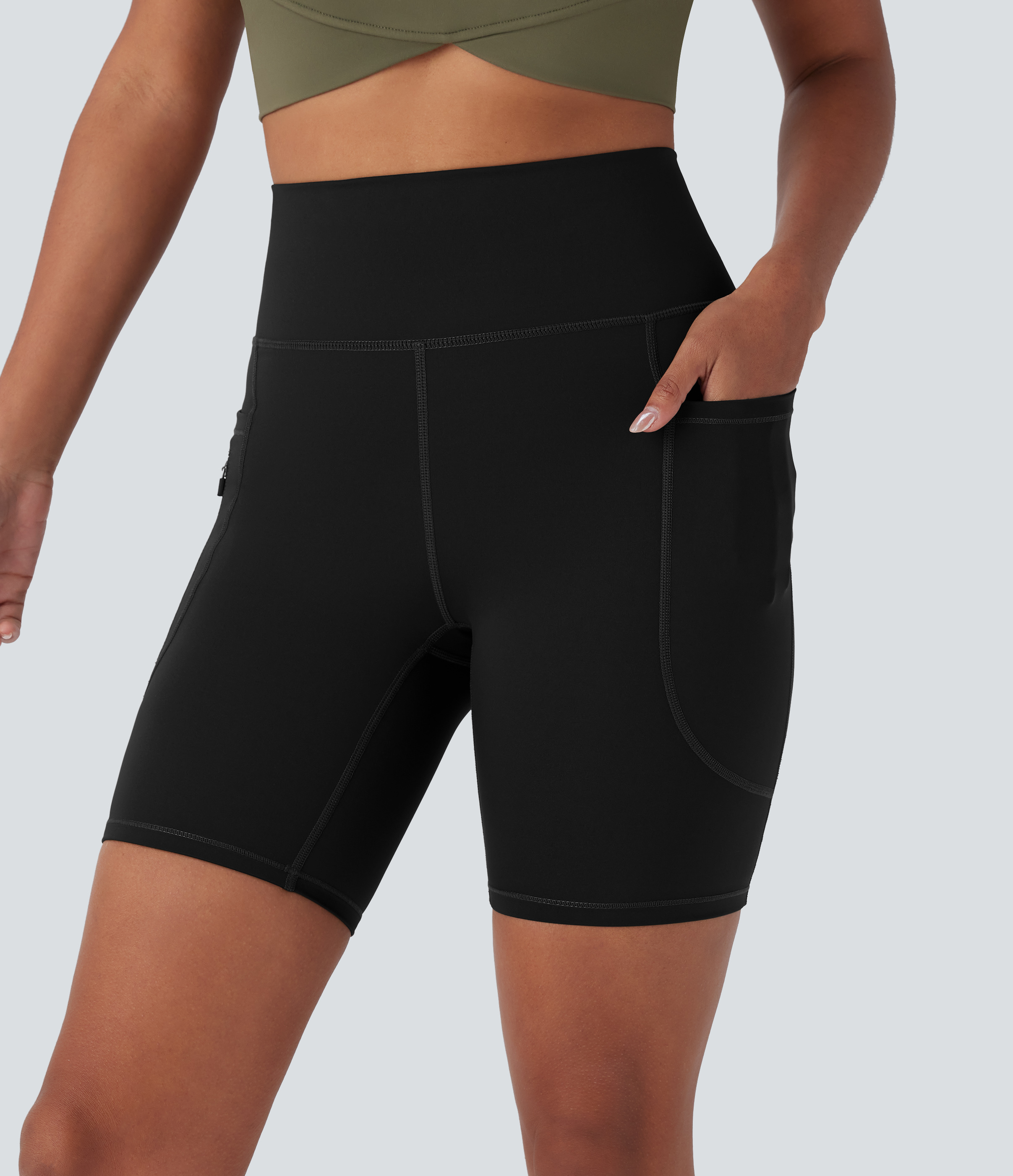 Halara Wear-Resistant High Waisted Multiple Pockets Hiking Biker Shorts 7``  - Black - M biker shorts women black biker shorts 
